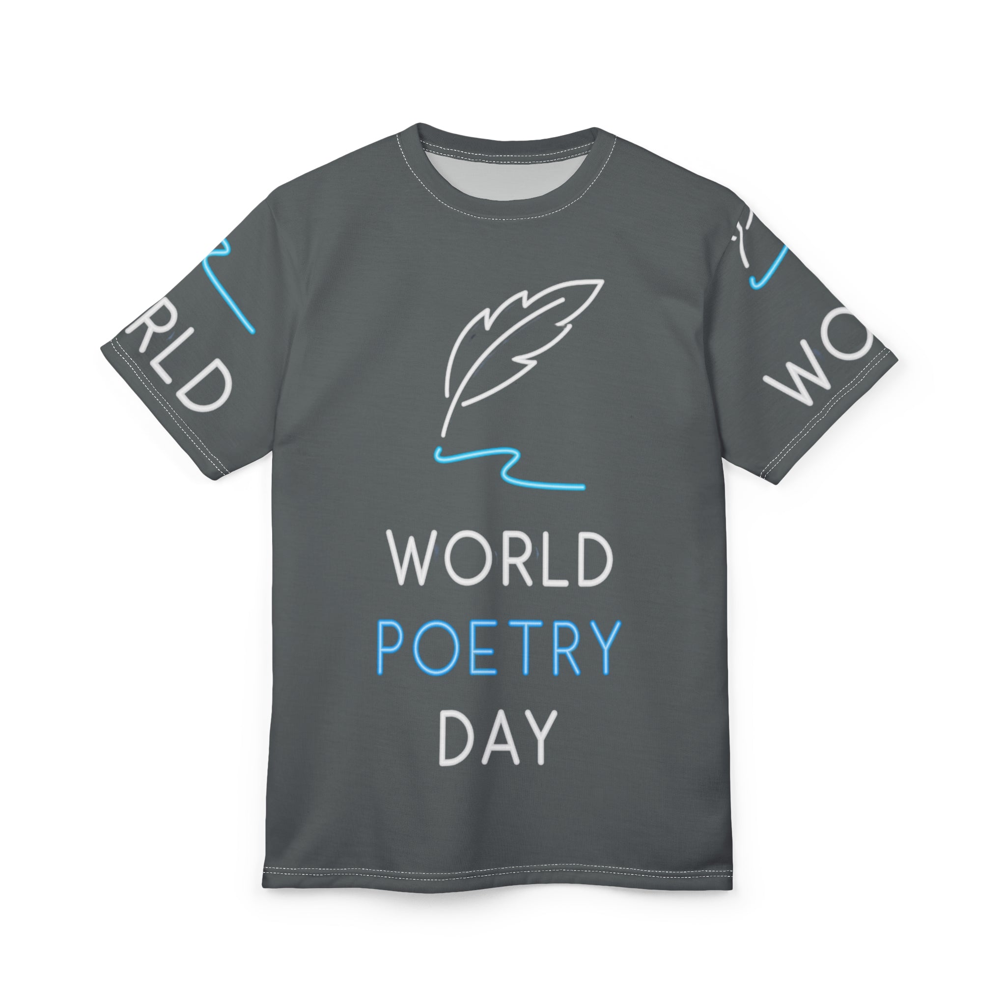 World Poetry Day Tee — Feather Quill Graphic All-Over Print