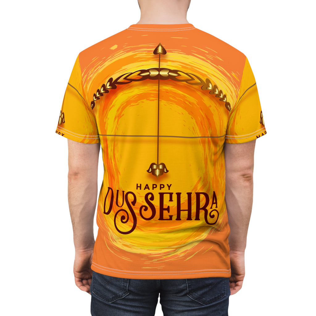 Dussehra Graphic Tee - "Happy Dussehra" Festive Orange AOP T-Shirt