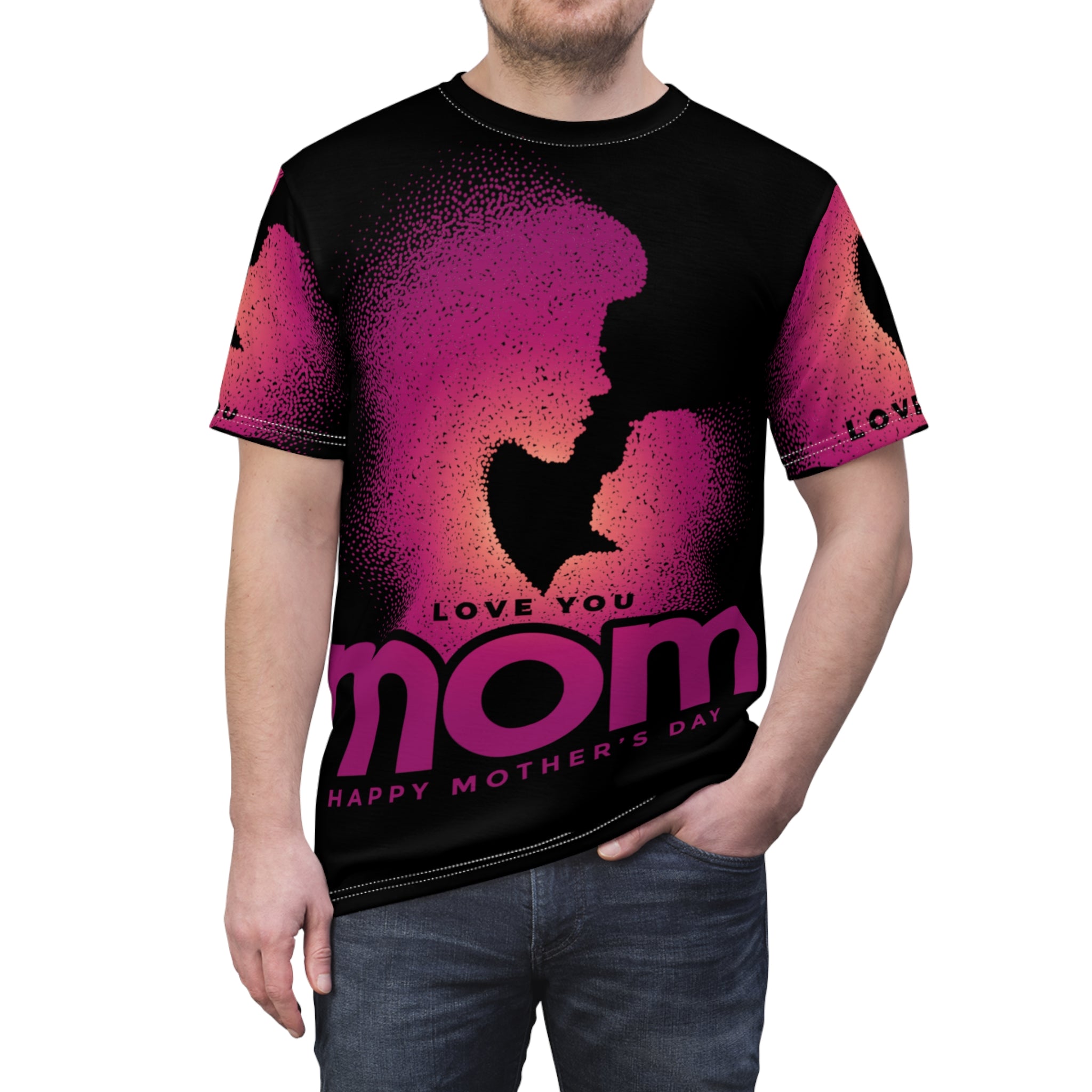 Mother's Day Tee — "Love You Mom" Graphic All-Over Print Shirt