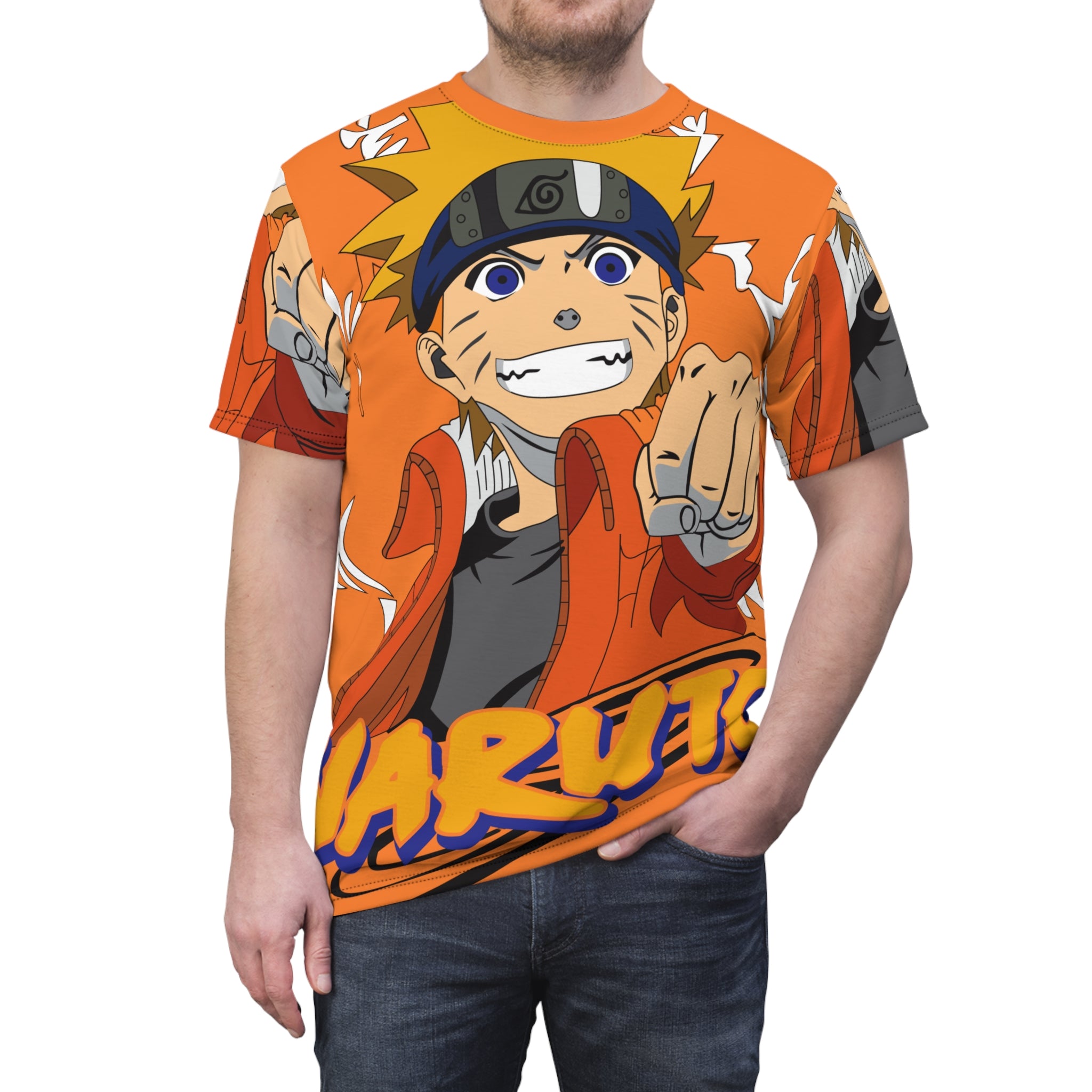 Naruto Anime Graphic Tee — All-Over Print Orange Ninja T‑Shirt