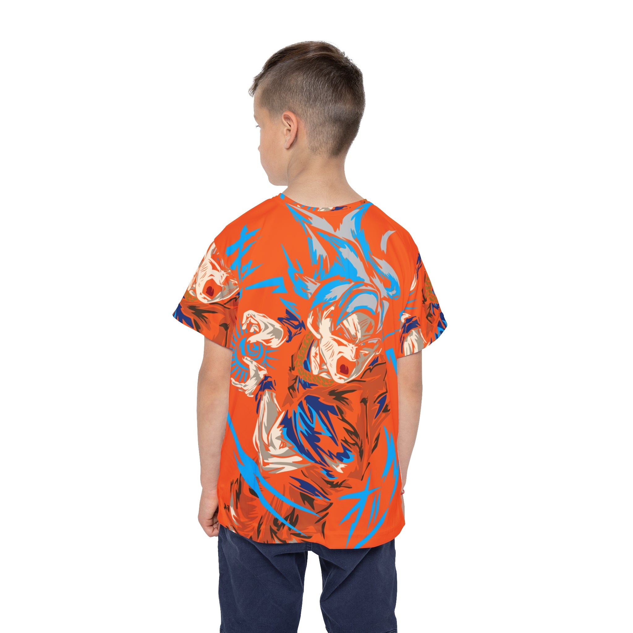 Kids Anime Power Jersey — Vibrant Orange All-Over Print