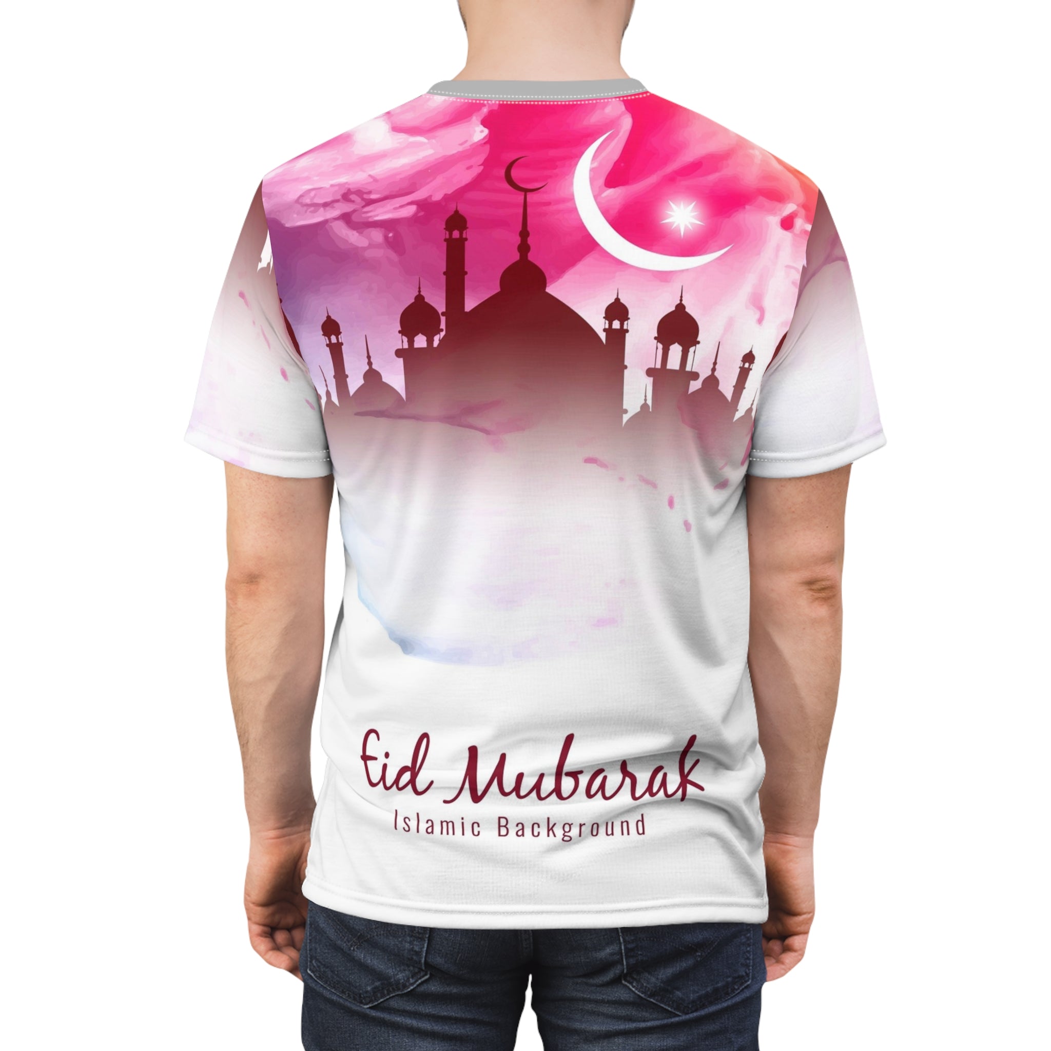 Eid Mubarak Tee - Pink Mosque Crescent All-Over Print
