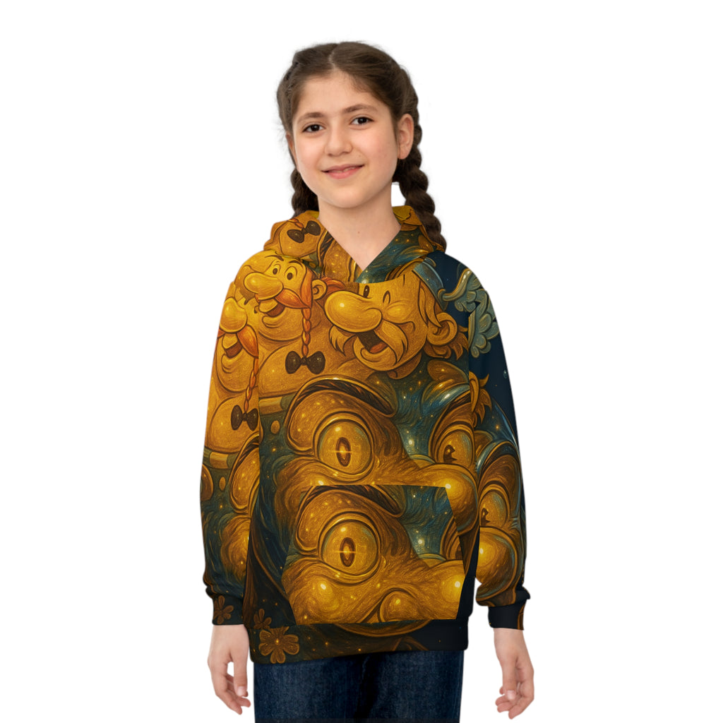 Kids Hoodie — Whimsical Golden Carnival Mask All-Over Print