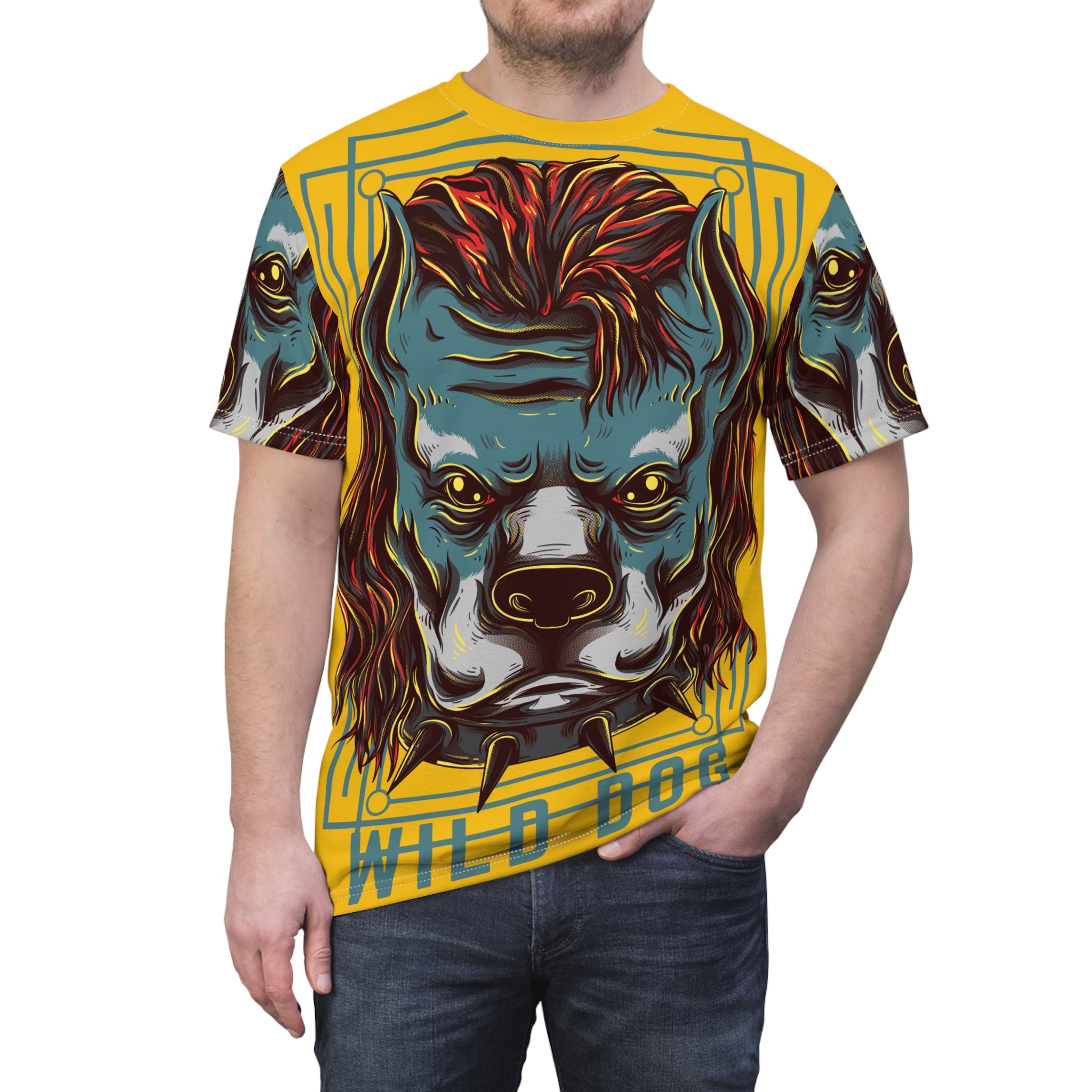 Wild Dog Graphic Tee — Bold All-Over Print Pitbull Design
