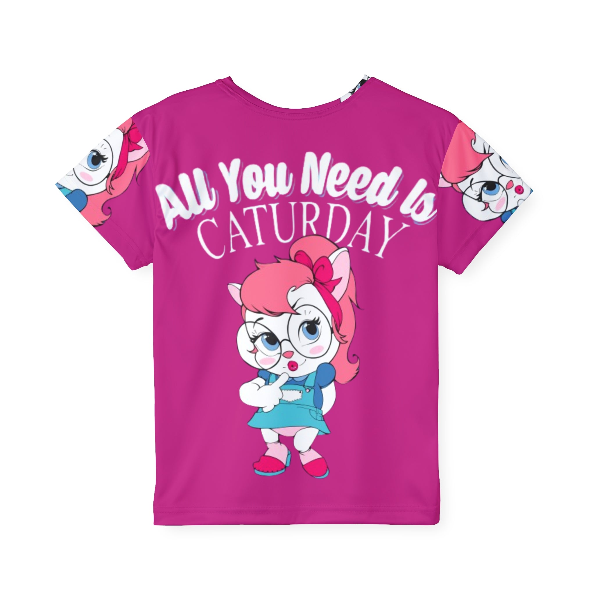 Kids Jersey — "All You Need Is Caturday" Cute Cat Girl Athletic Tee
