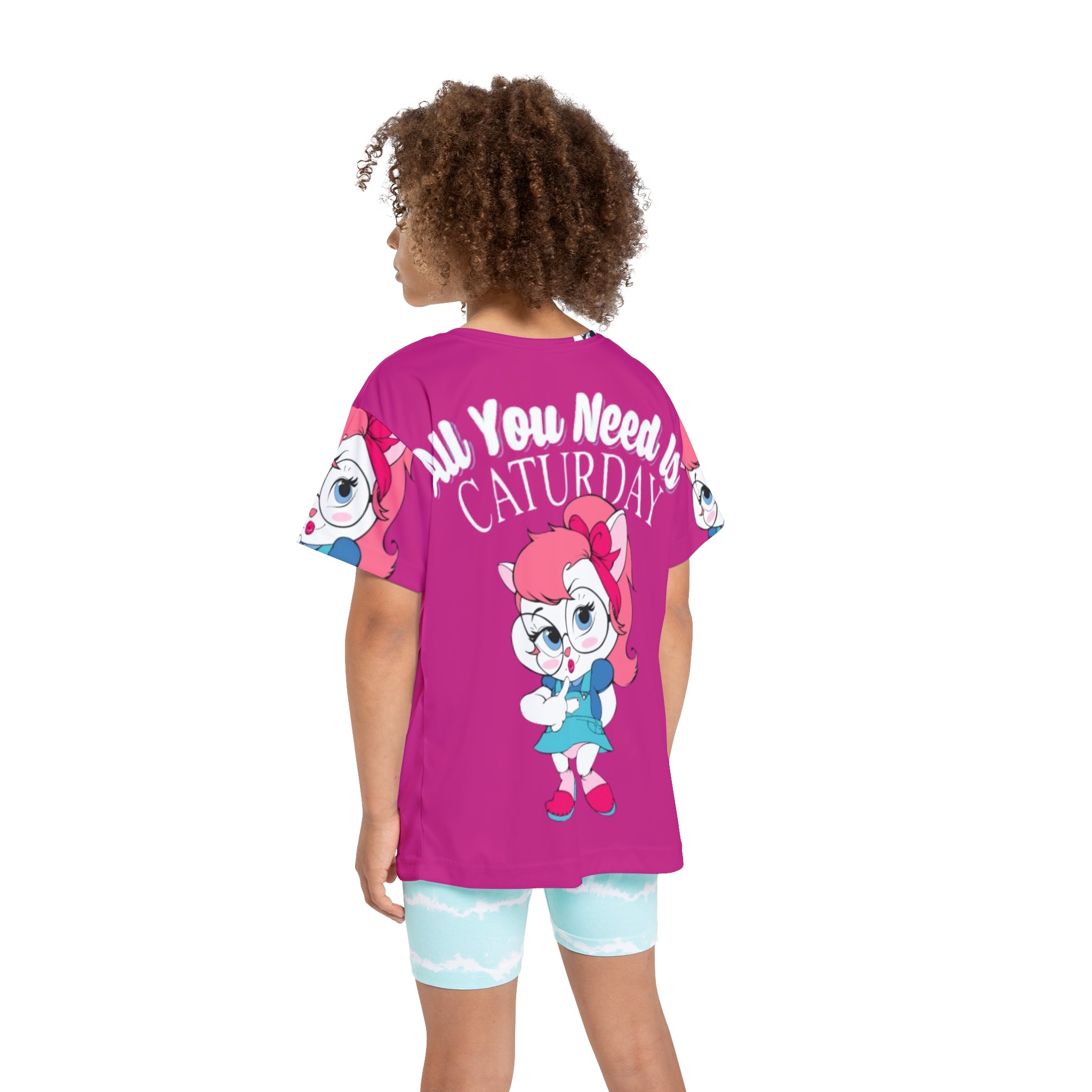 Kids Jersey — "All You Need Is Caturday" Cute Cat Girl Athletic Tee