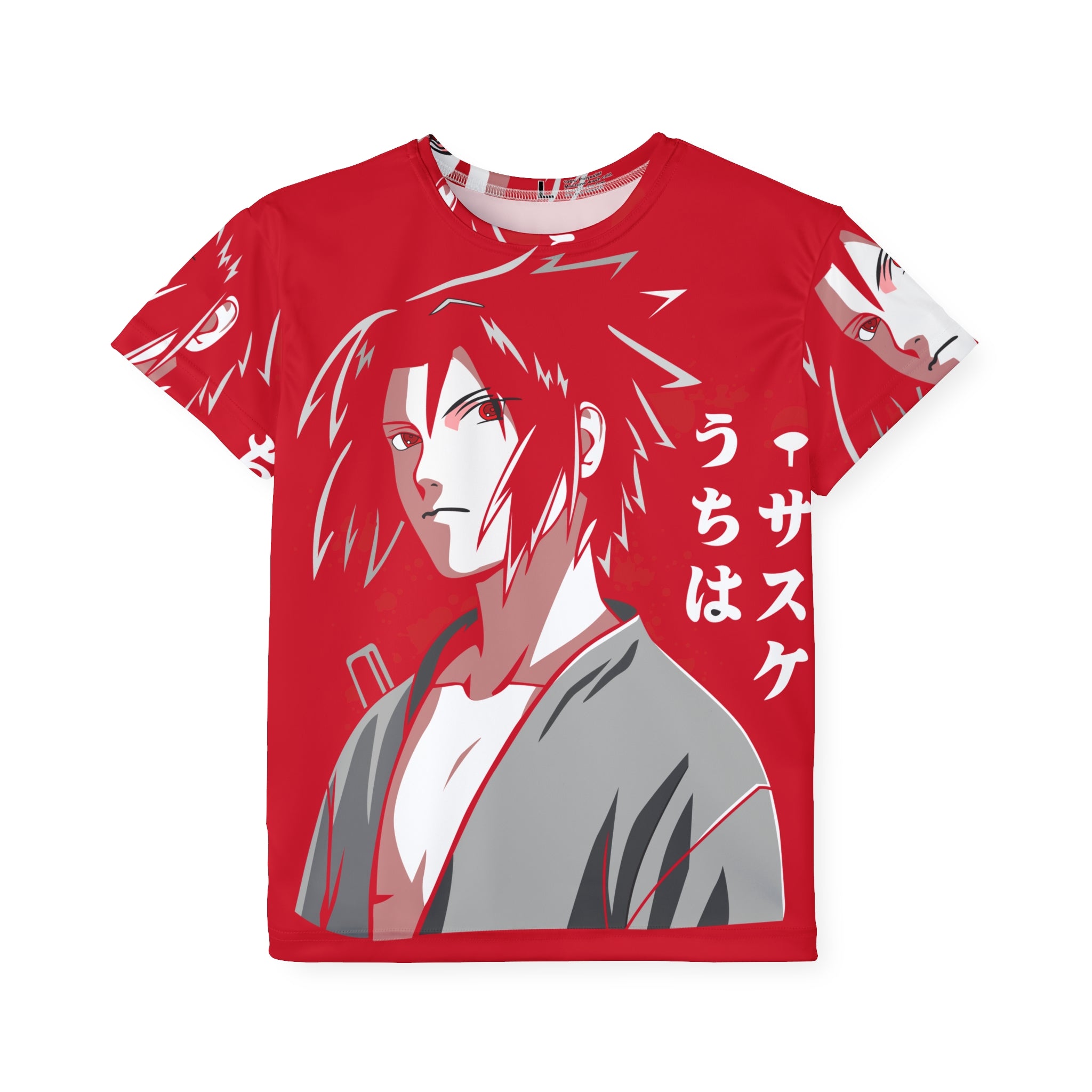 Kids Anime Jersey — Red Sasuke Uchiha Graphic Tee