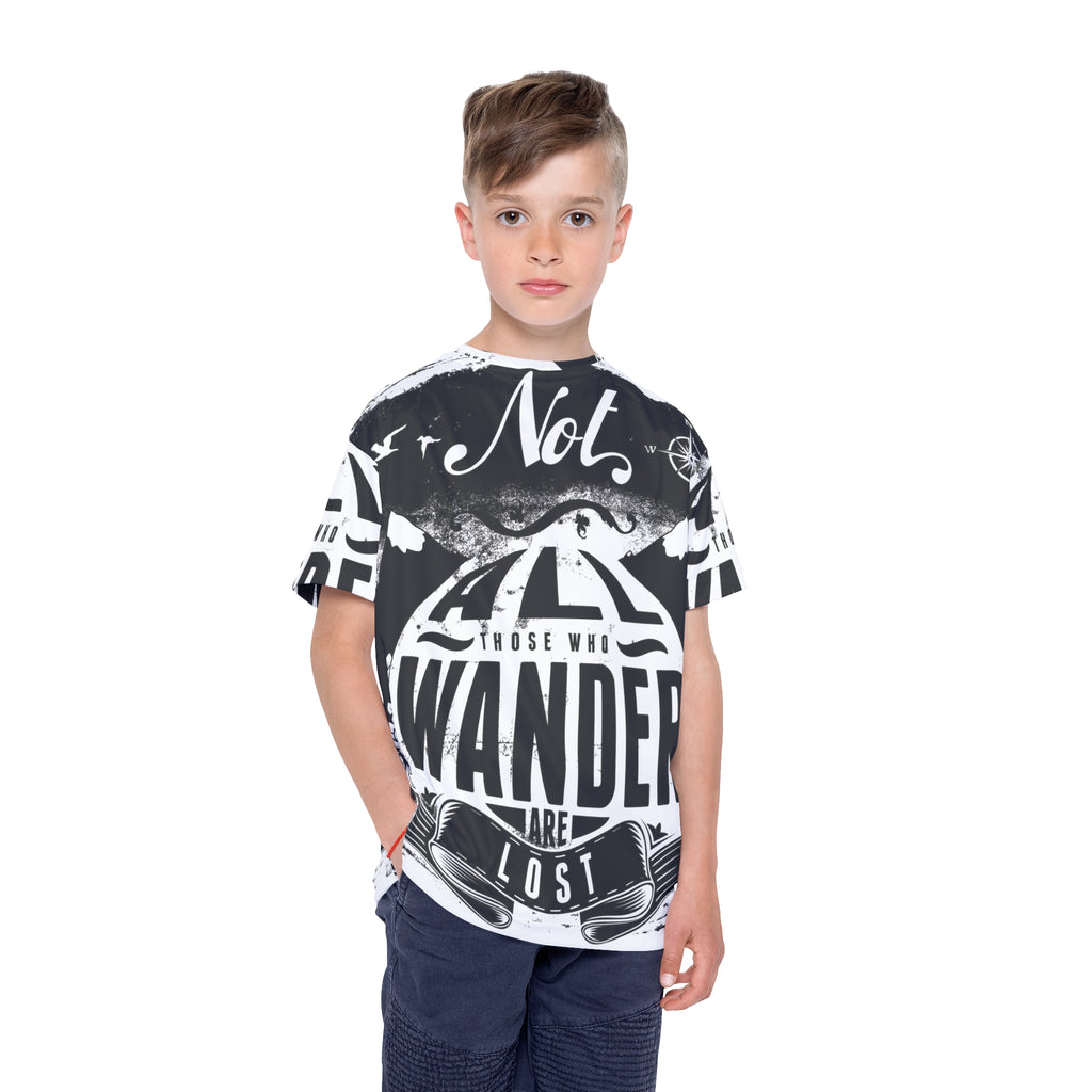 Kids Jersey — 'Not All Who Wander Are Lost' Monochrome Adventure Tee