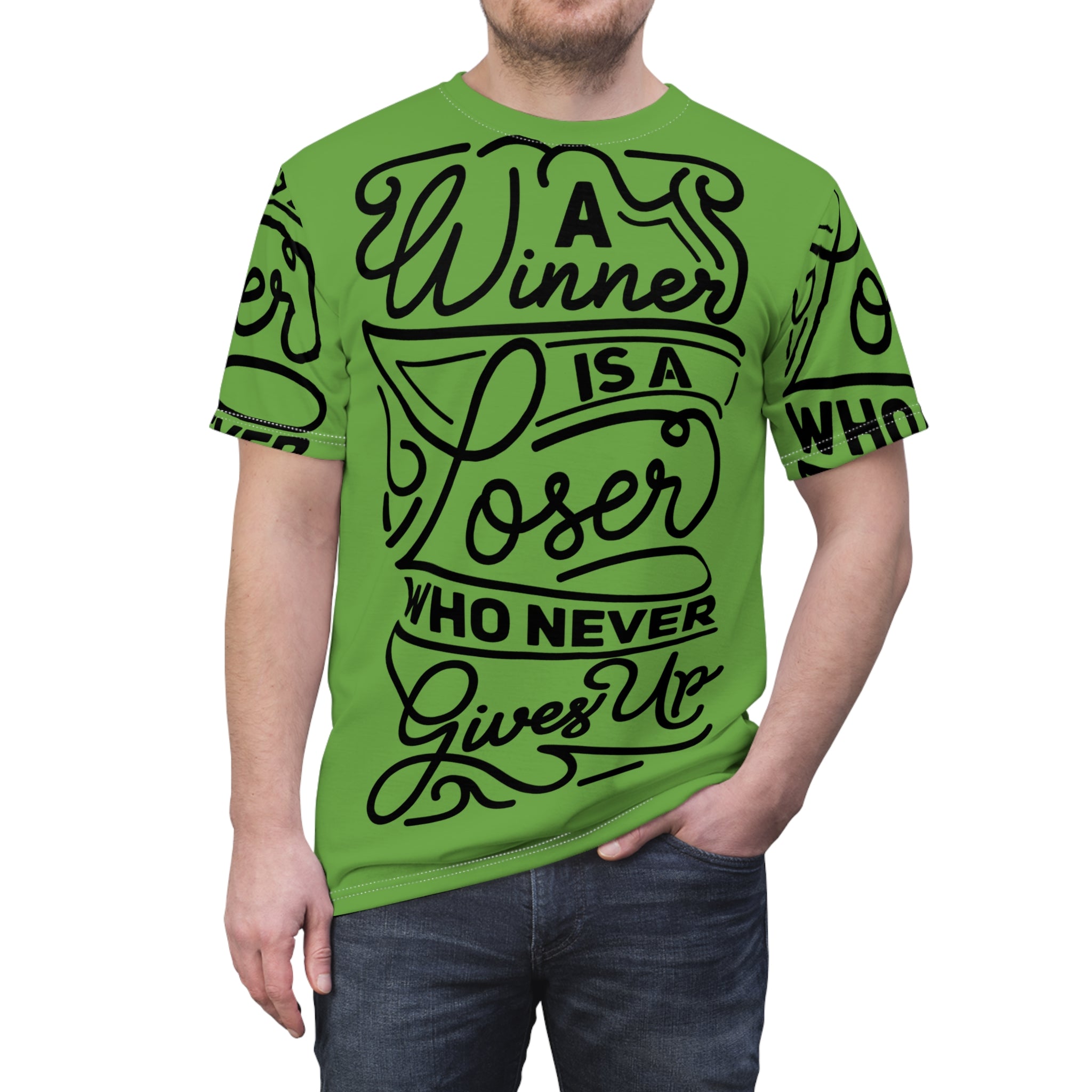 Motivational Tee — "A Winner Is A Loser Who Never Gives Up" Inspirational All-Over Print Shirt