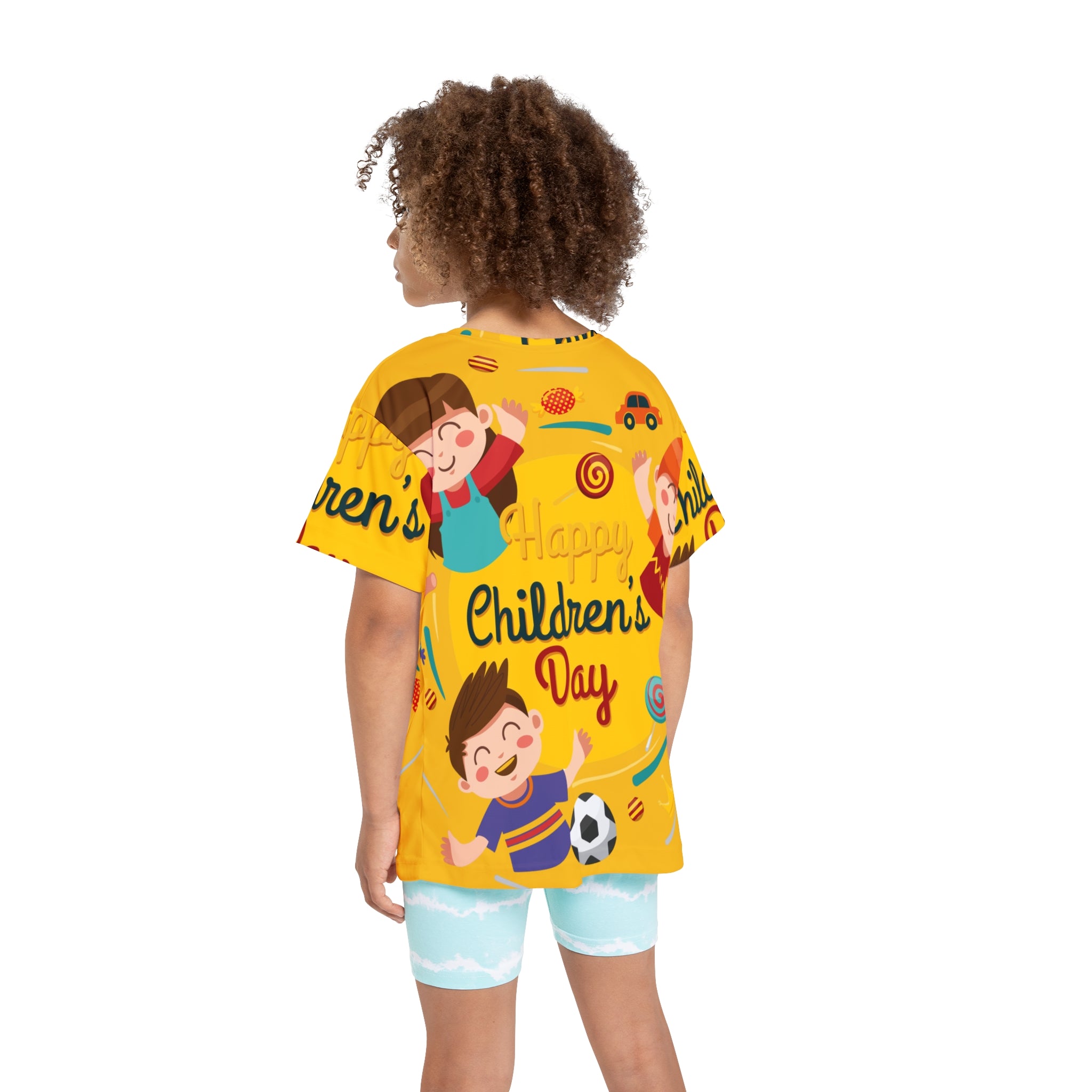 Children's Day Kids Jersey — Bright Yellow All-Over Print Sports Tee with Playful Kids Design