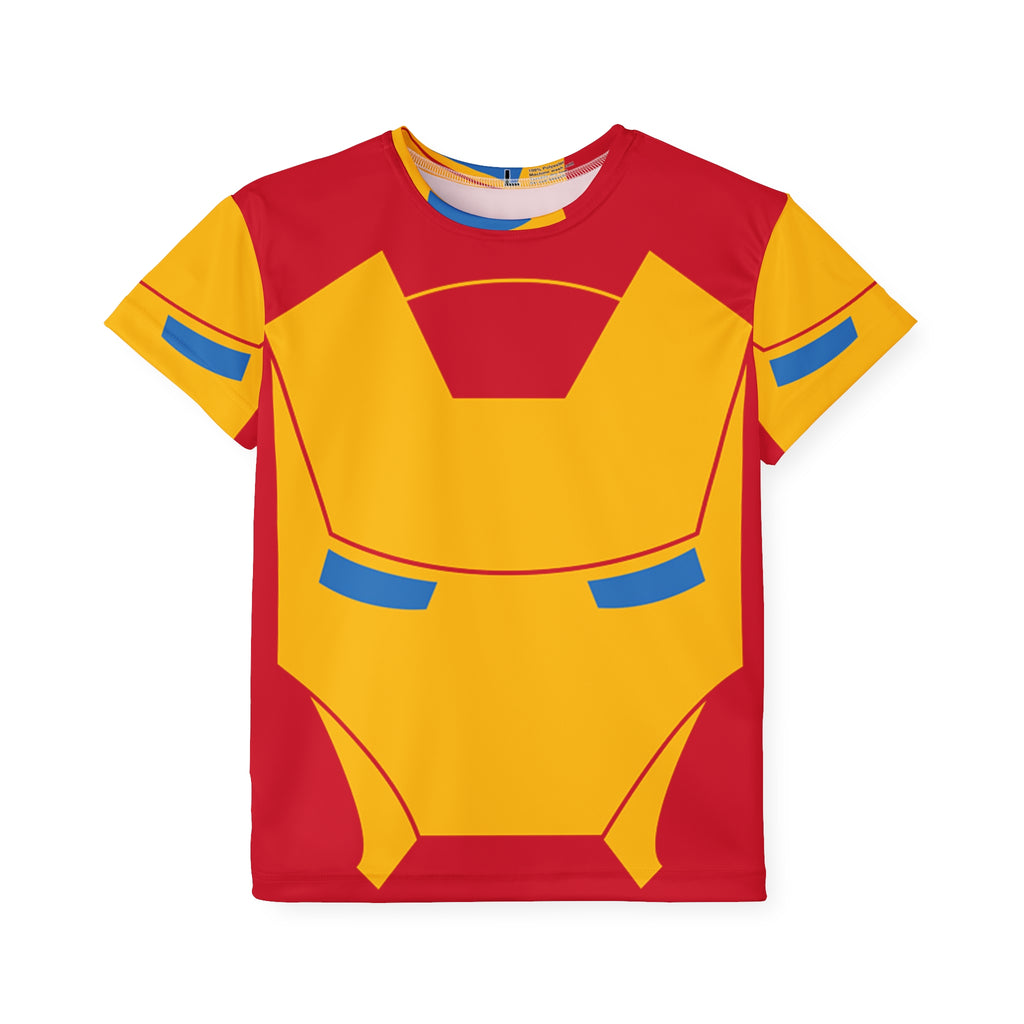 Kids Superhero Jersey — Red & Gold Iron Mask All-Over Print