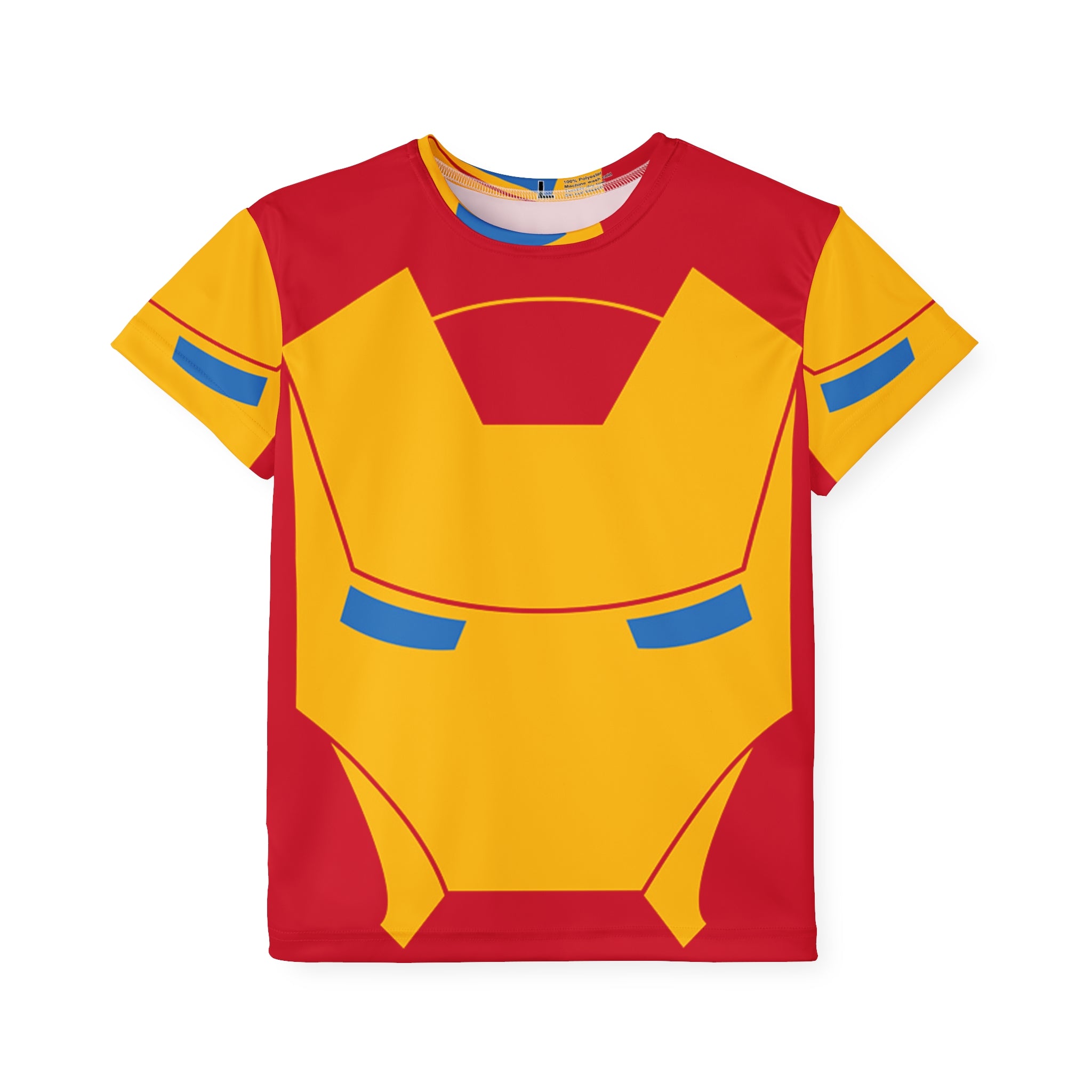 Kids Superhero Jersey — Red & Gold Iron Mask All-Over Print