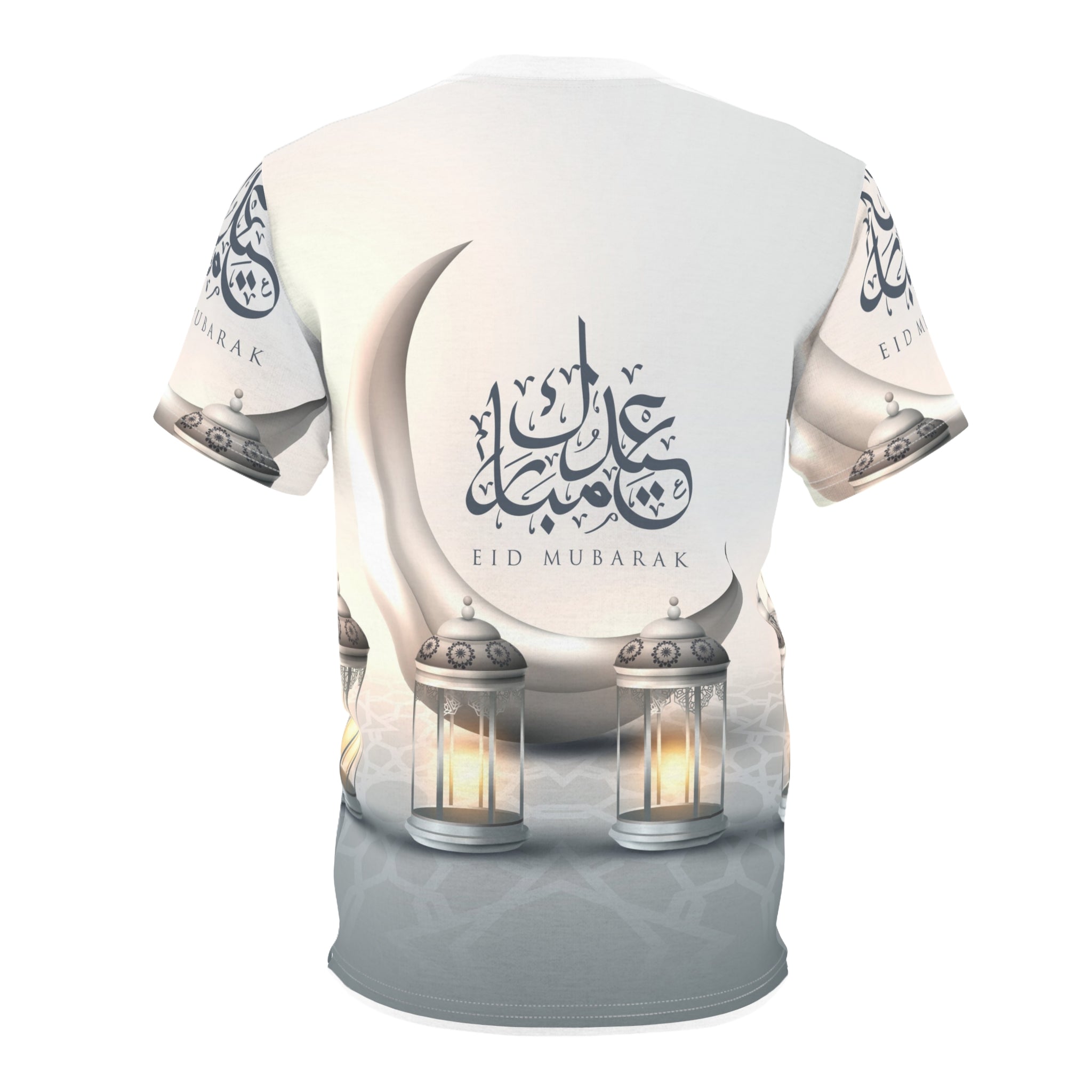 Eid Mubarak Crescent Lantern Tee — All-Over Print Ramadan Celebration Shirt