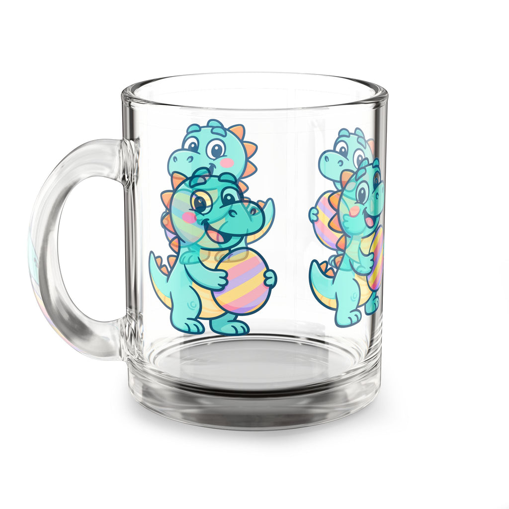 The 10oz Glass Mug Blue Dino with Rainbow Ball