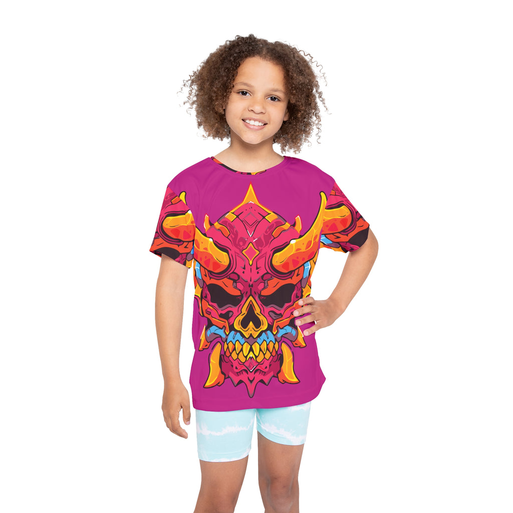 Kids All-Over Print Jersey — Neon Demon Skull Graphic