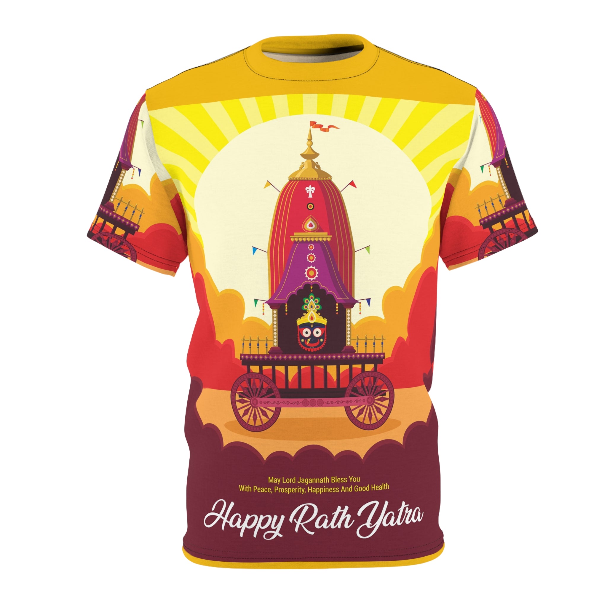 Rath Yatra Festival Tee – "Happy Rath Yatra" All-Over Print