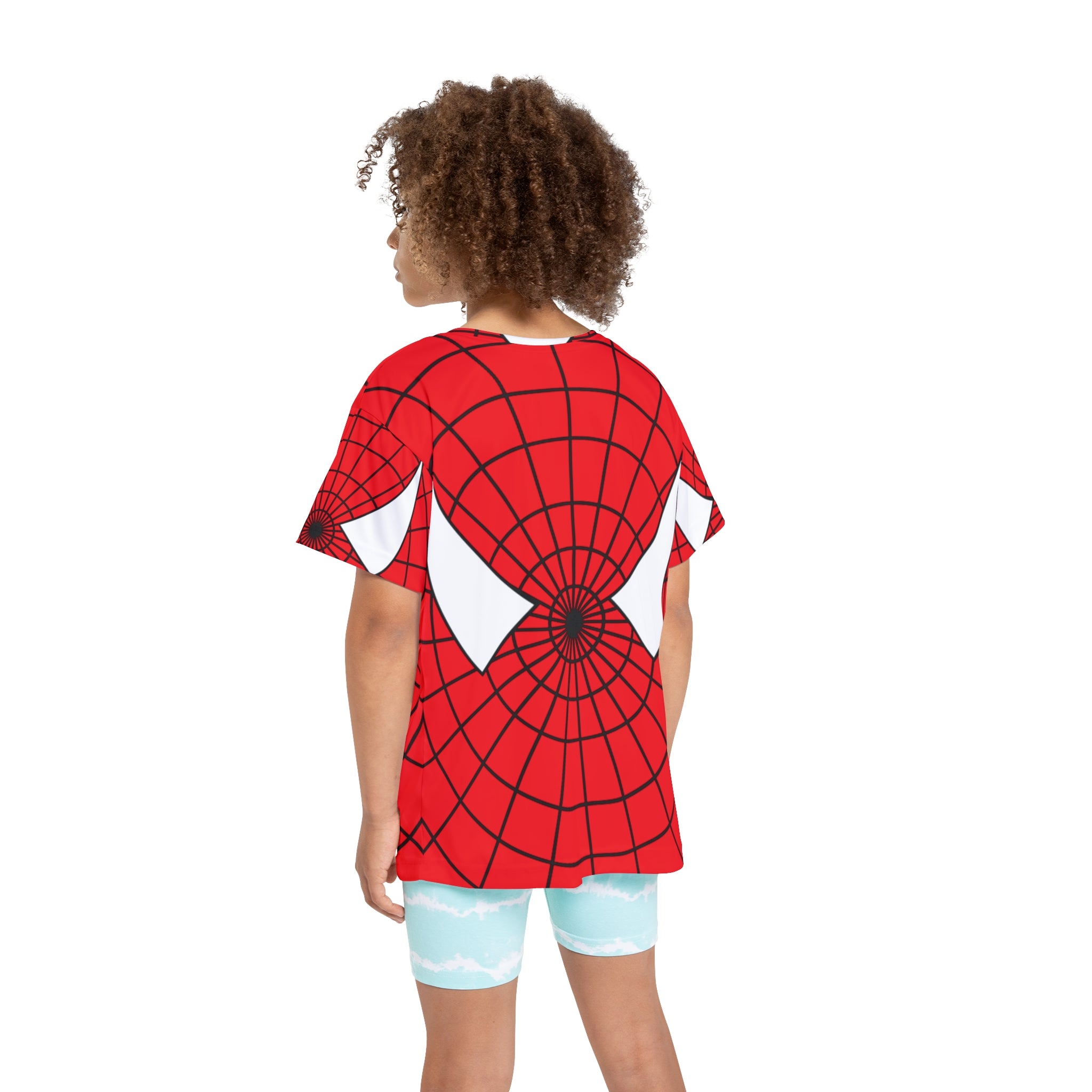 Spider Web Kids Jersey – Red Superhero Face All-Over Print