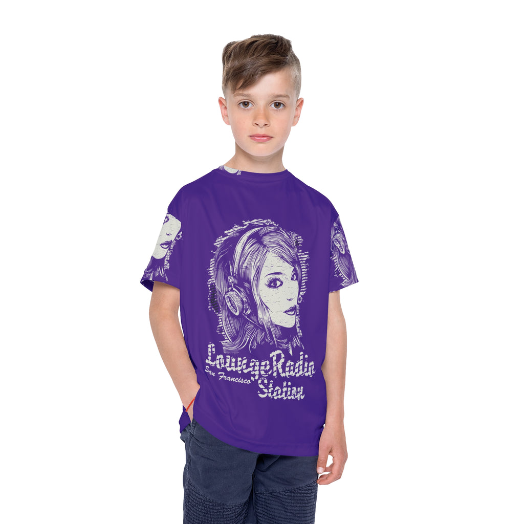 Kids Jersey — Retro 'Lounge Radio Station' Graphic Tee (Purple)