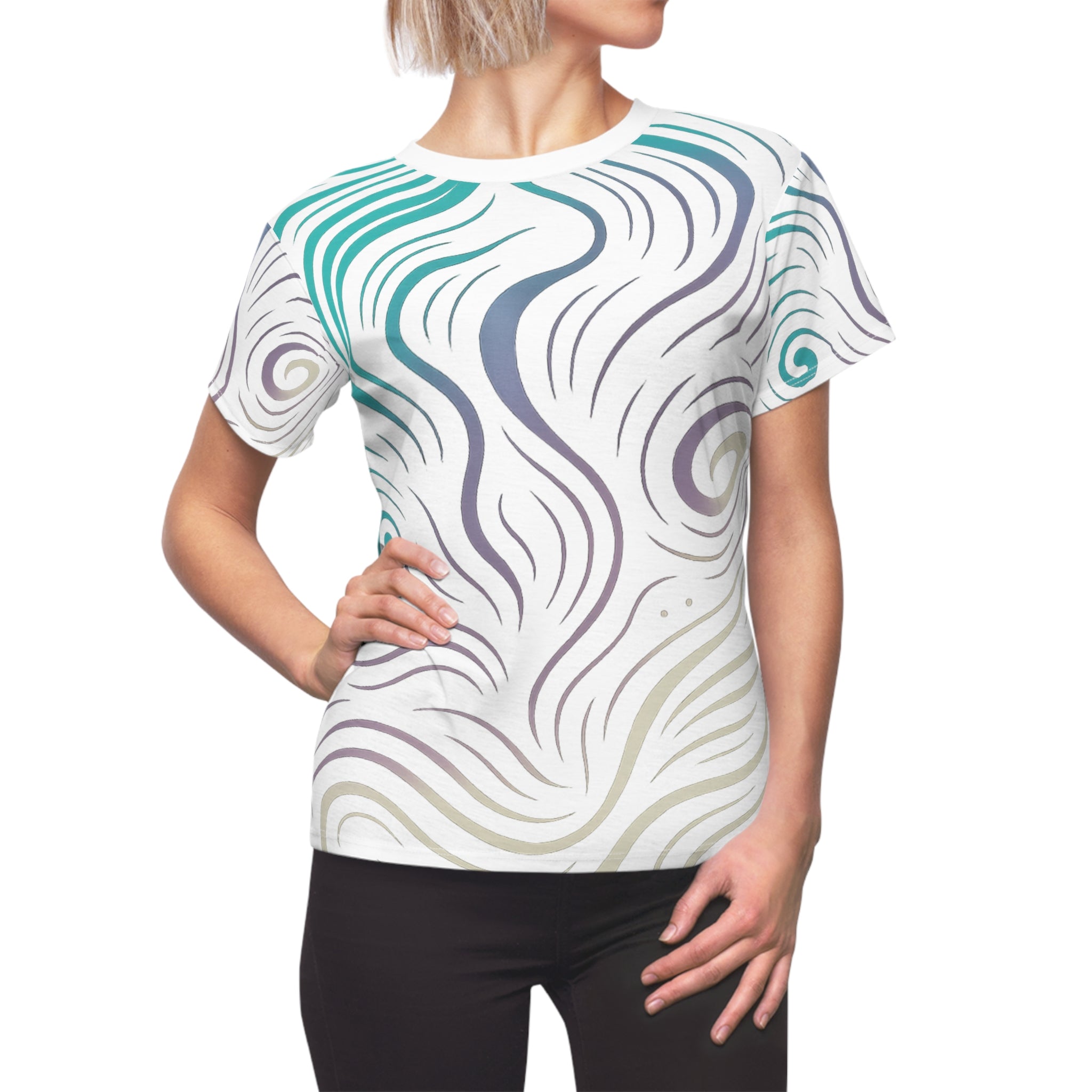 Whimsical Swirl Women's Cut & Sew Tee, Unique Patterned T-Shirt, Casual Outfit, Gift for Her, Summer Style, Boho Fashion