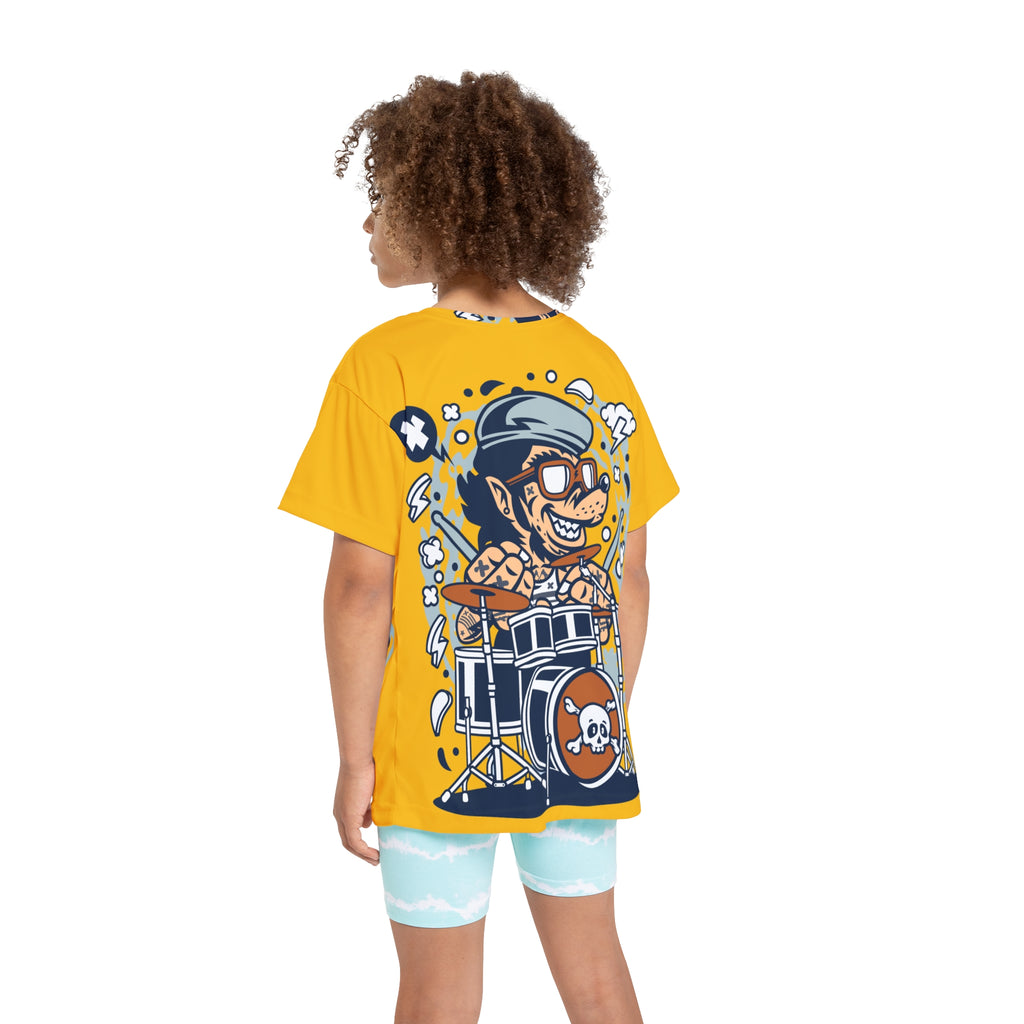Kids Drumline Jersey — Cartoon Drummer Graphic Tee (All-Over Print)