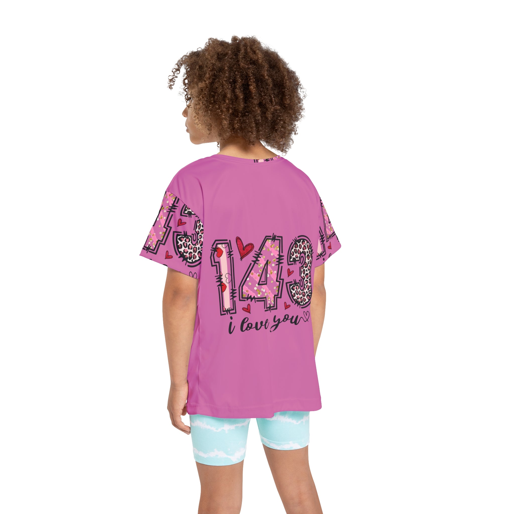 Kids Jersey – Pink "143 I Love You" All-Over Print Sports Tee