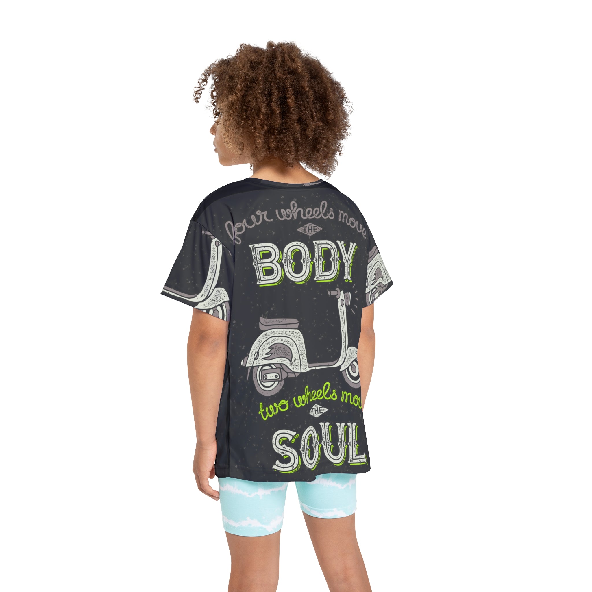 Kids Jersey - 'Four Wheels Move the Body, Two Wheels Move the Soul' Scooter Graphic Tee
