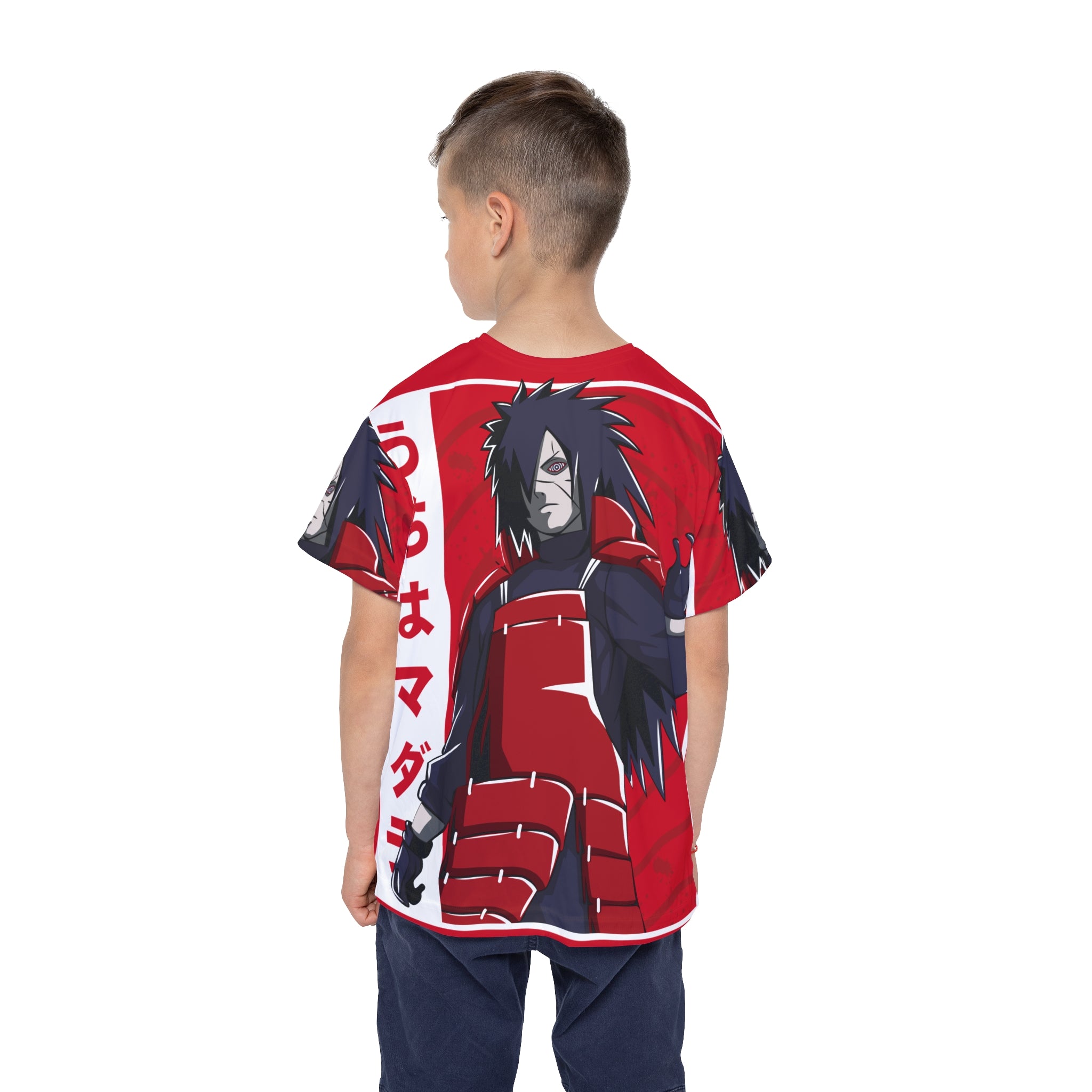 Kids Anime Madara Uchiha Jersey — Red All-Over-Print Sports Tee
