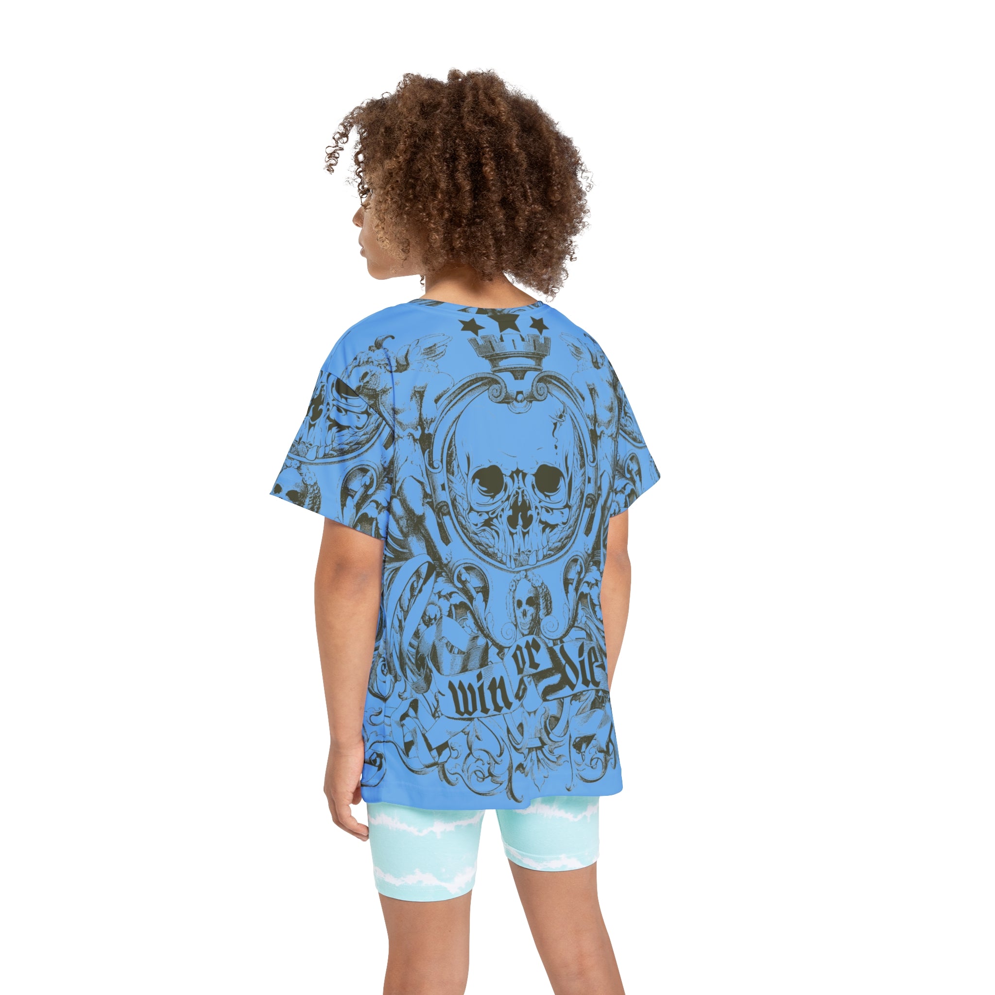 Kids Jersey — Blue Skull 'Win or Die' All-Over Print