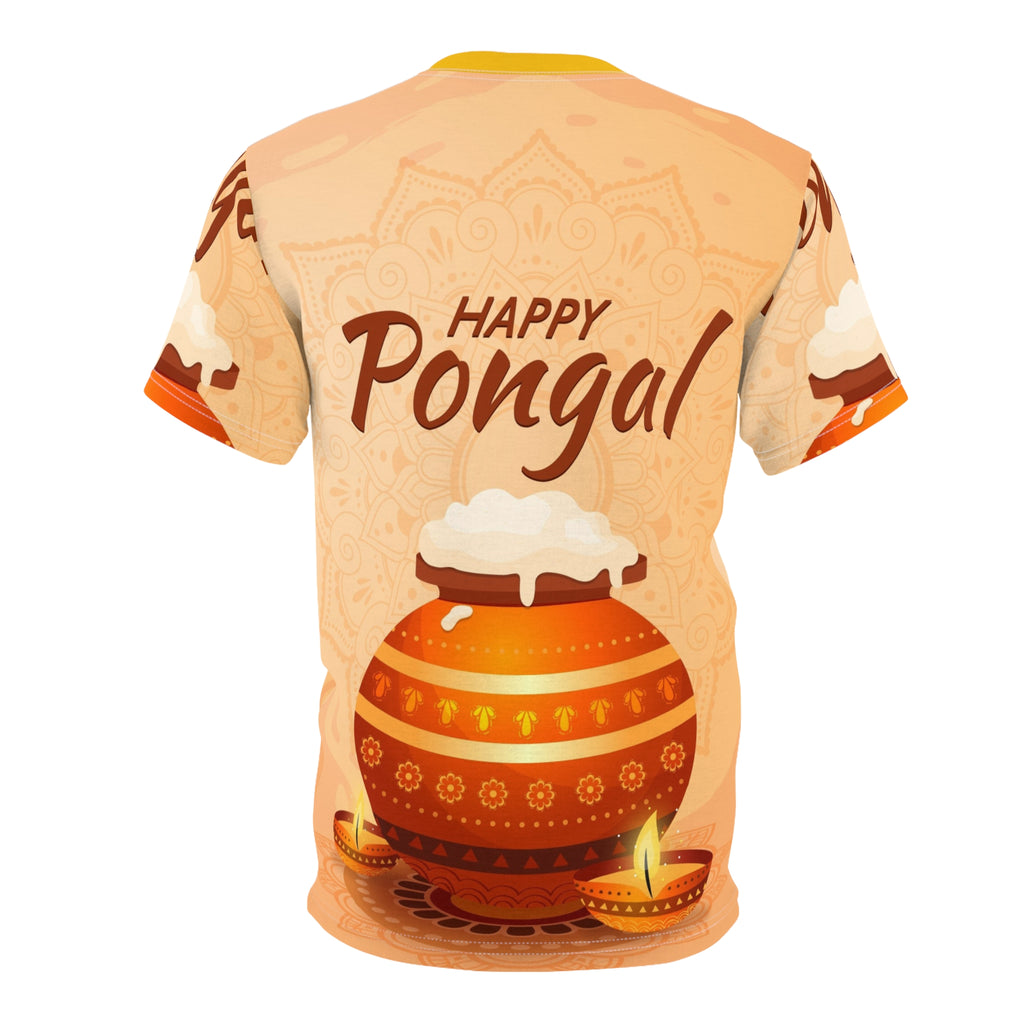 Happy Pongal Festival Tee — Illustrated Pongal Pot & Diyas All-Over Print