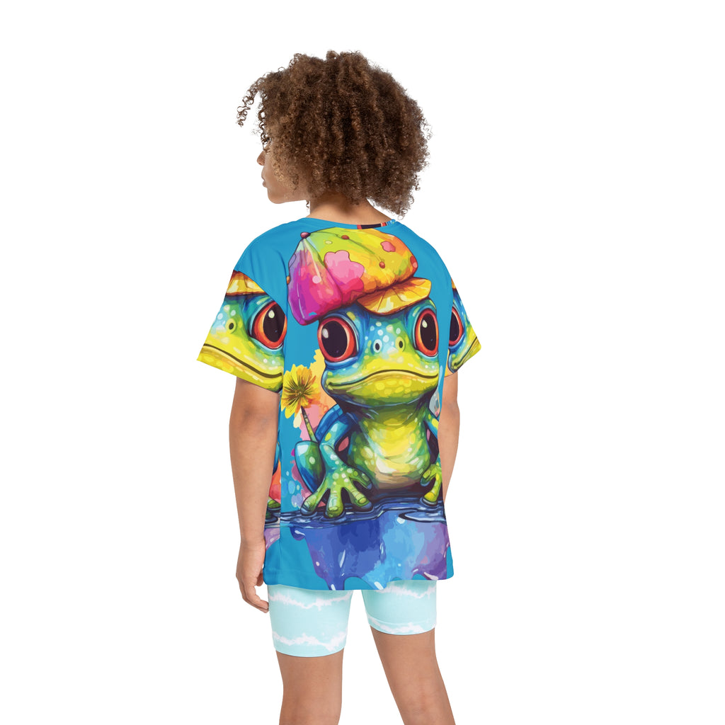 Kids Frog Jersey — Colorful Cartoon Frog All-Over Print Tee