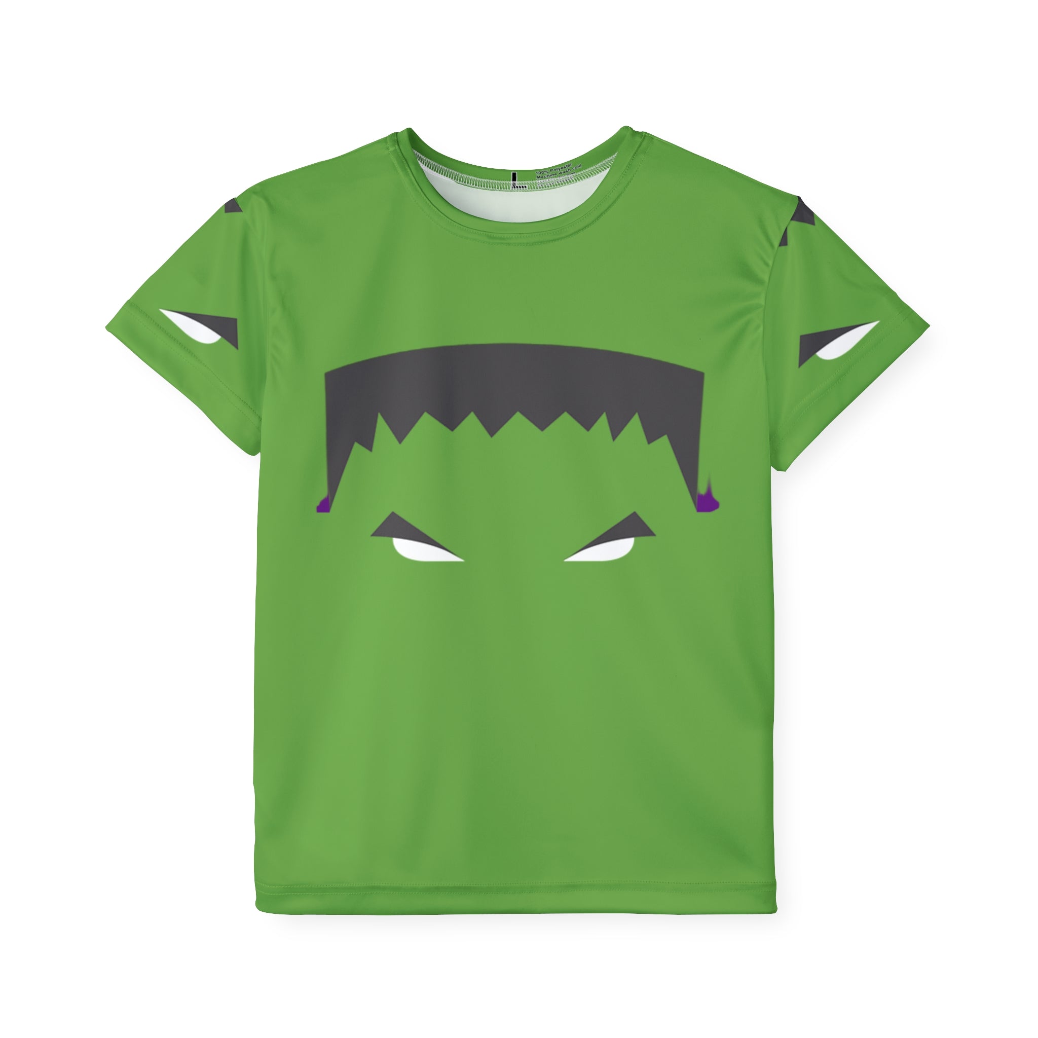 Kids Monster Face Sports Jersey — Green Frankenstein Halloween Tee