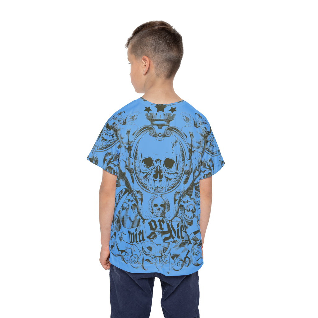 Kids Jersey — Blue Skull 'Win or Die' All-Over Print