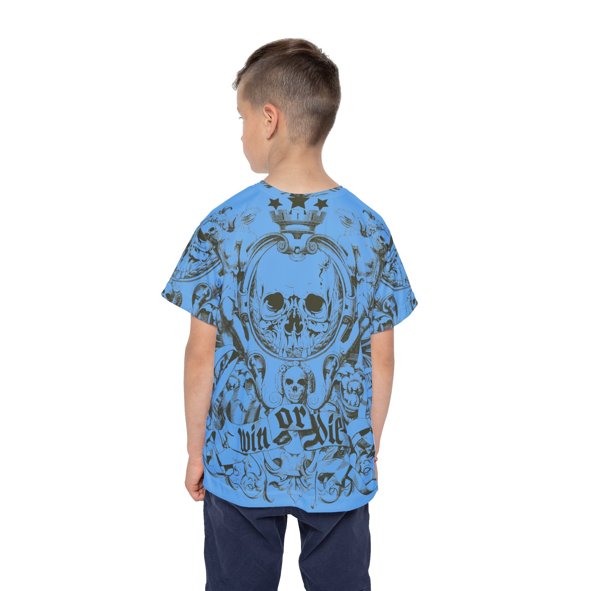 Kids Jersey — Blue Skull 'Win or Die' All-Over Print