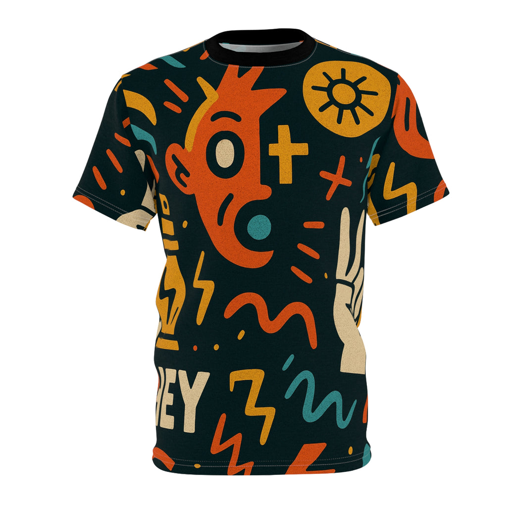 Vibrant Graphic Unisex Tee - Retro Style AOP Design
