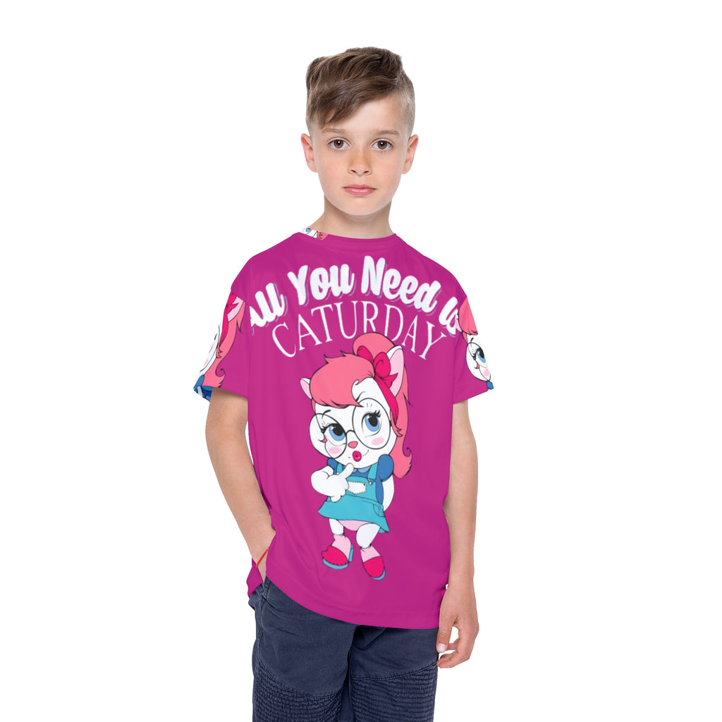 Kids Jersey — "All You Need Is Caturday" Cute Cat Girl Athletic Tee