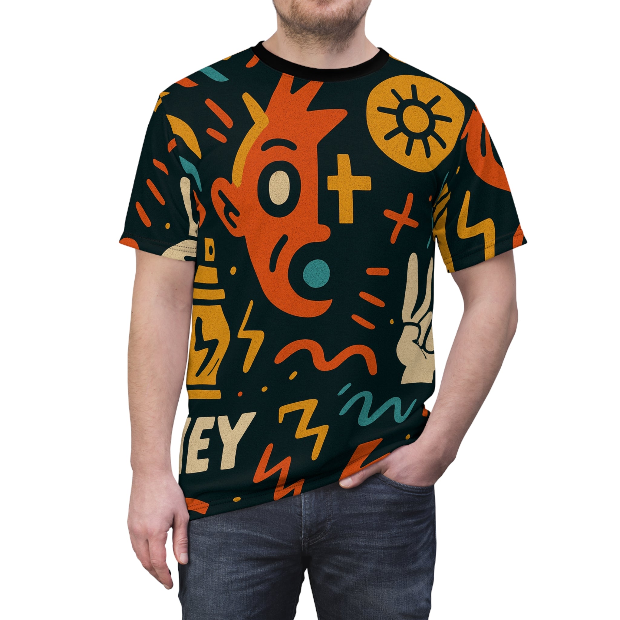 Vibrant Graphic Unisex Tee - Retro Style AOP Design