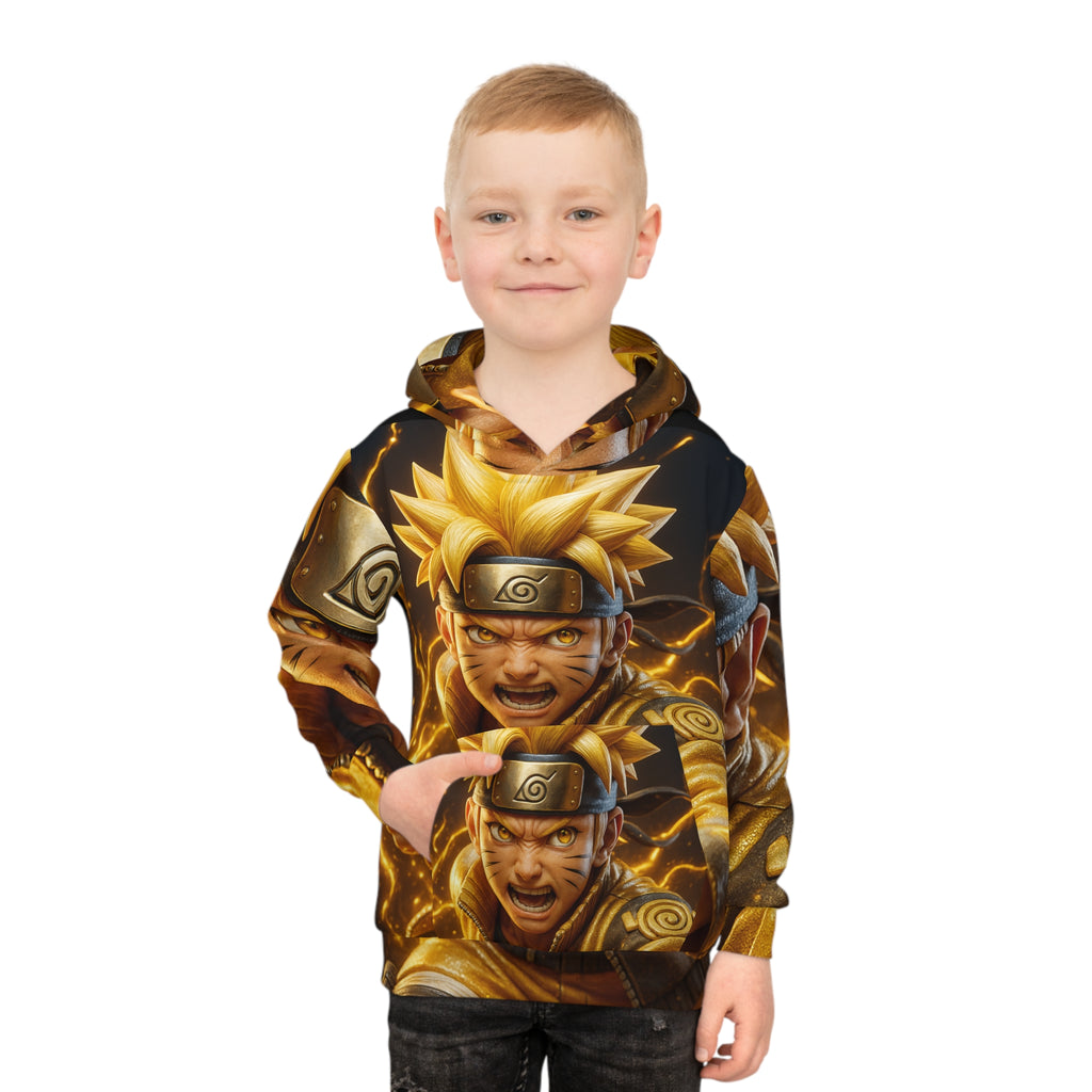 Children's Anime Hoodie — Golden Ninja Action All-Over Print