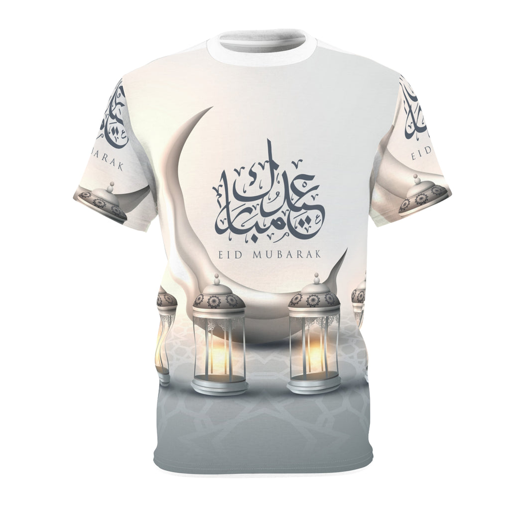 Eid Mubarak Crescent Lantern Tee — All-Over Print Ramadan Celebration Shirt