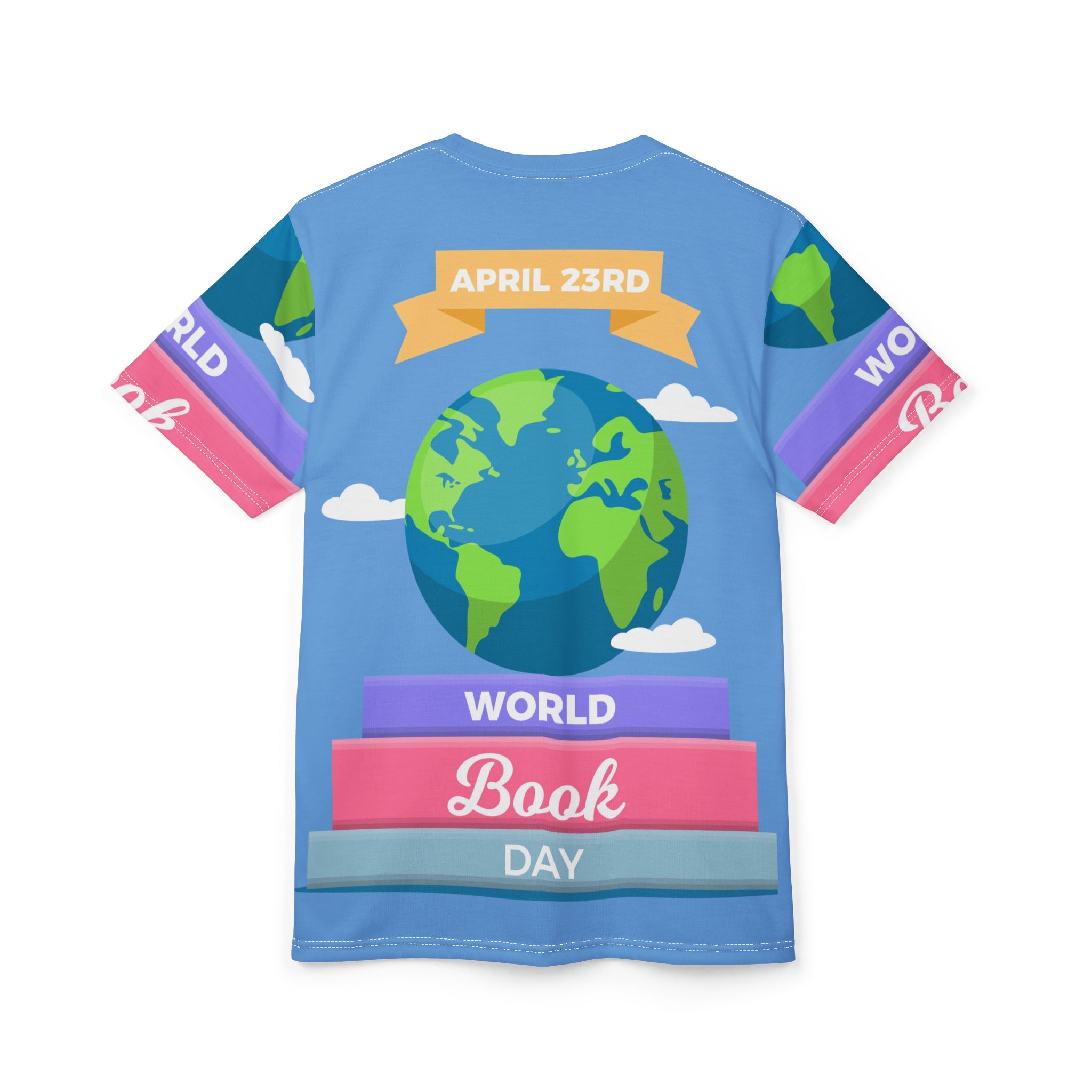 World Book Day Tee — April 23rd Illustrated Globe & Books Shirt