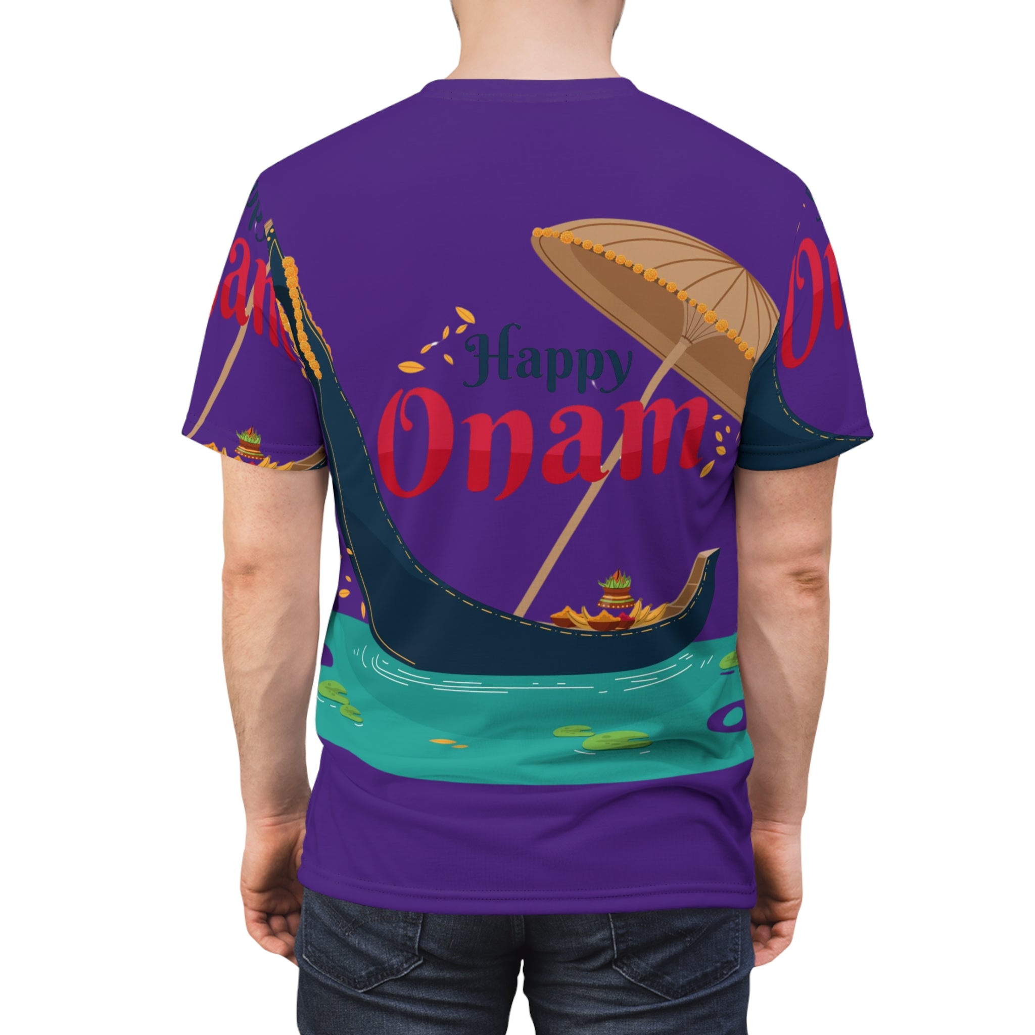 Happy Onam Tee — Decorative Boat & Parasol Kerala Festival T-Shirt