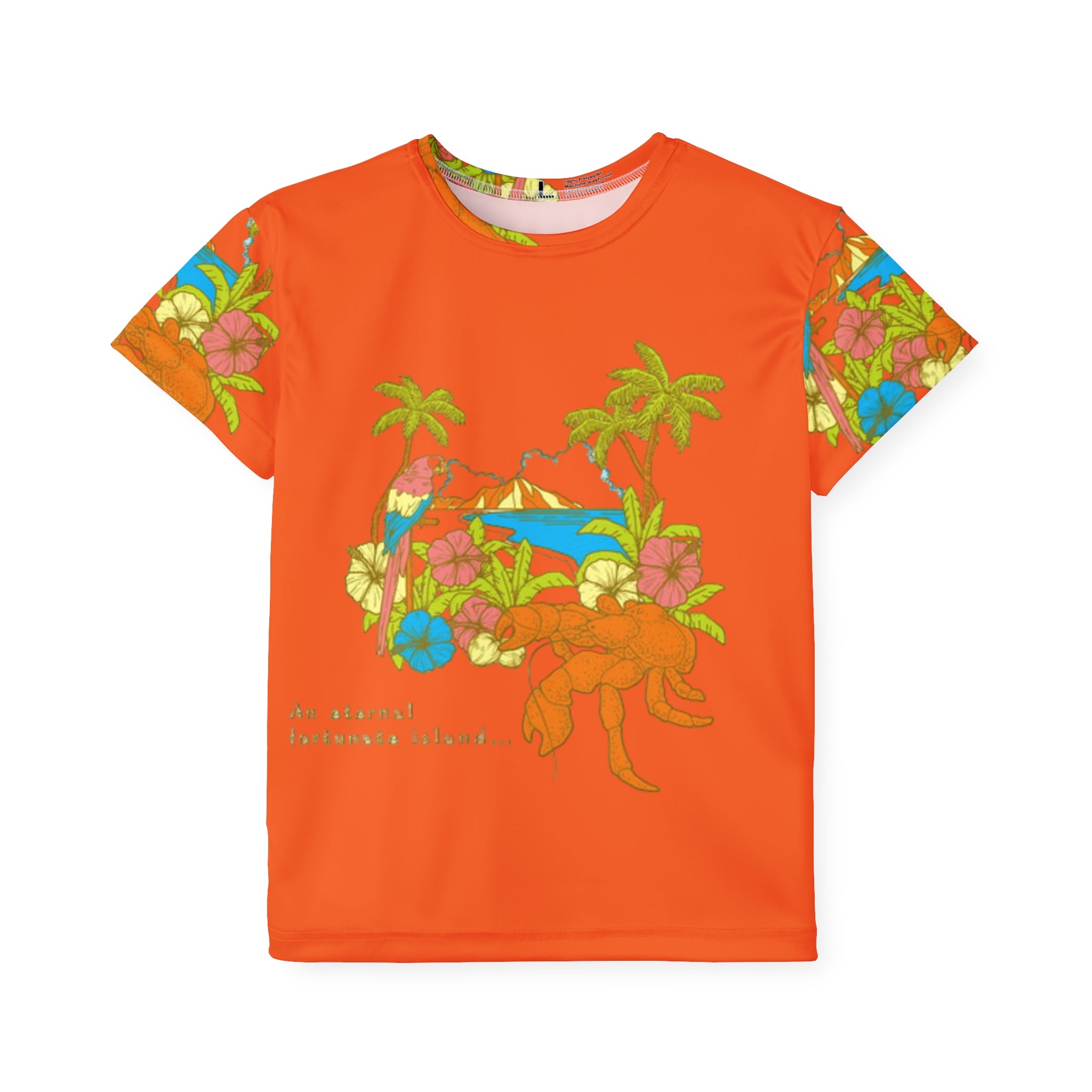 Kids Tropical Sports Jersey — Bright Orange Hawaiian Island Design