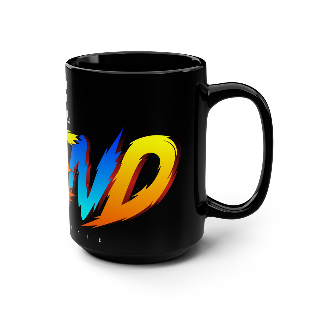 The Legend Bold Script 15oz Black Mug — Colorful Retro Brush Lettering