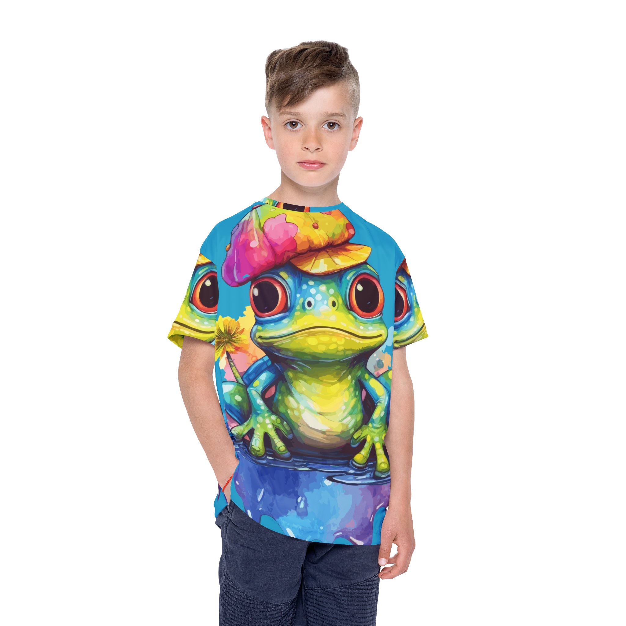 Kids Frog Jersey — Colorful Cartoon Frog All-Over Print Tee