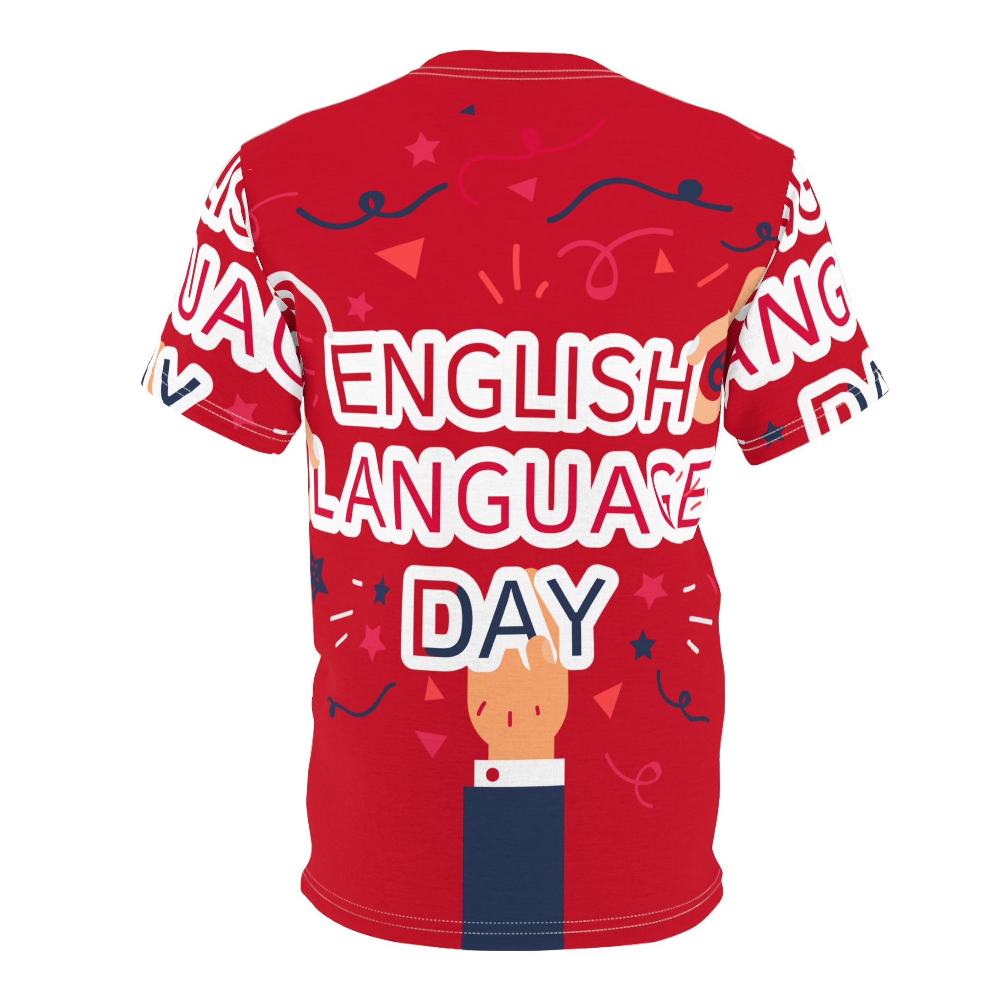 English Language Day Tee — Celebratory Red All-Over Print Shirt