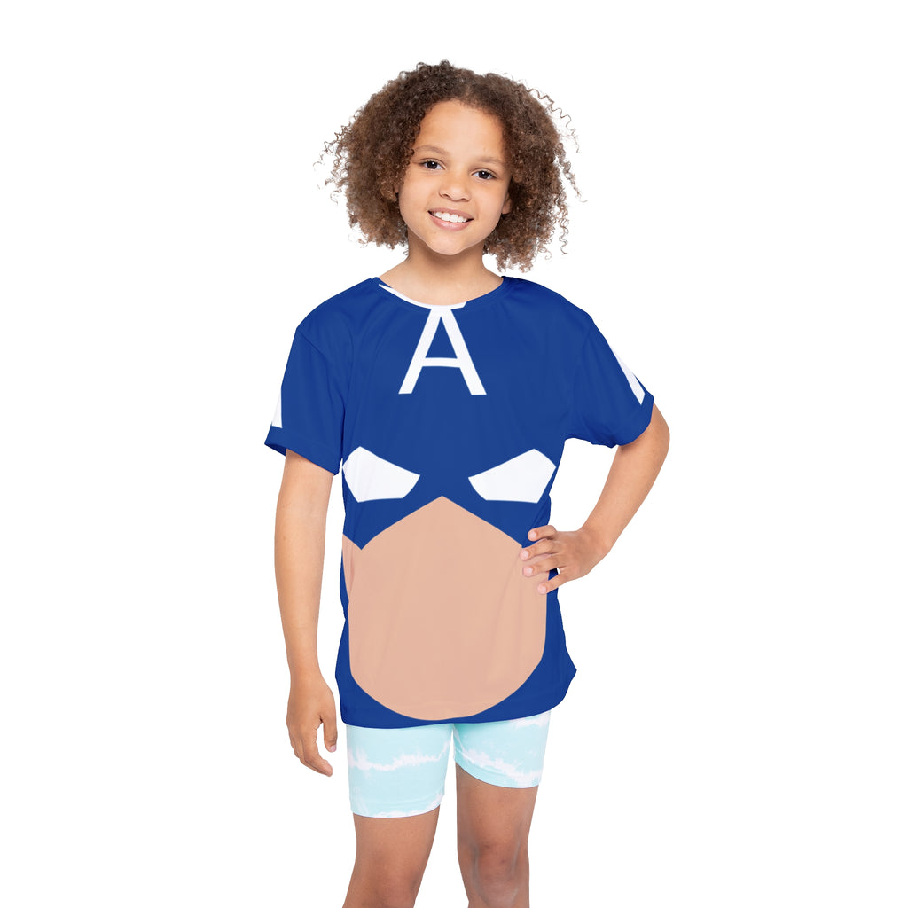 Kids Superhero Jersey – Blue Mask A Front-Print Athletic Tee