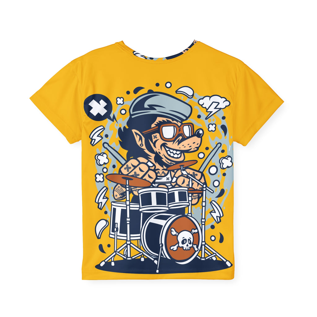 Kids Drumline Jersey — Cartoon Drummer Graphic Tee (All-Over Print)