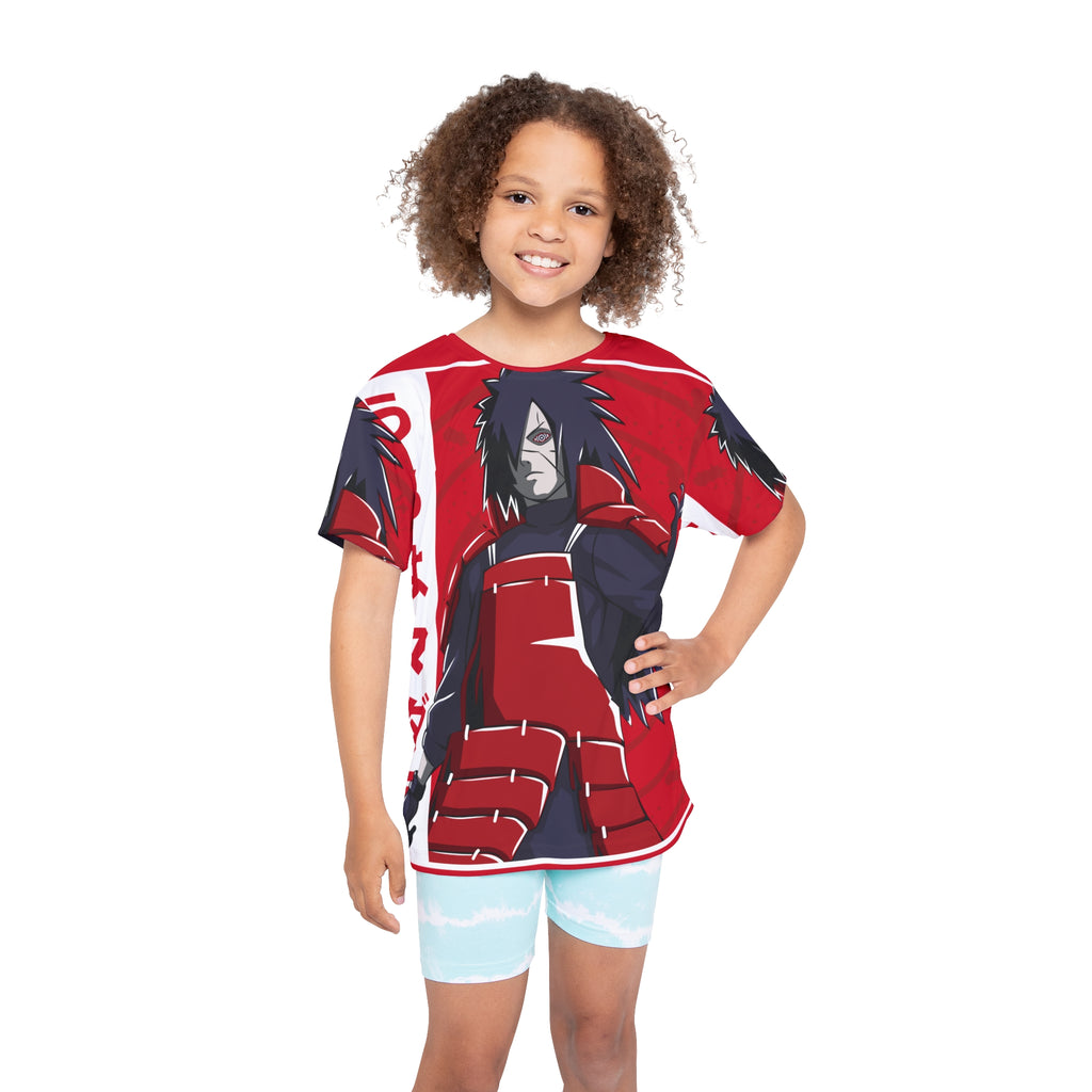 Kids Anime Madara Uchiha Jersey — Red All-Over-Print Sports Tee