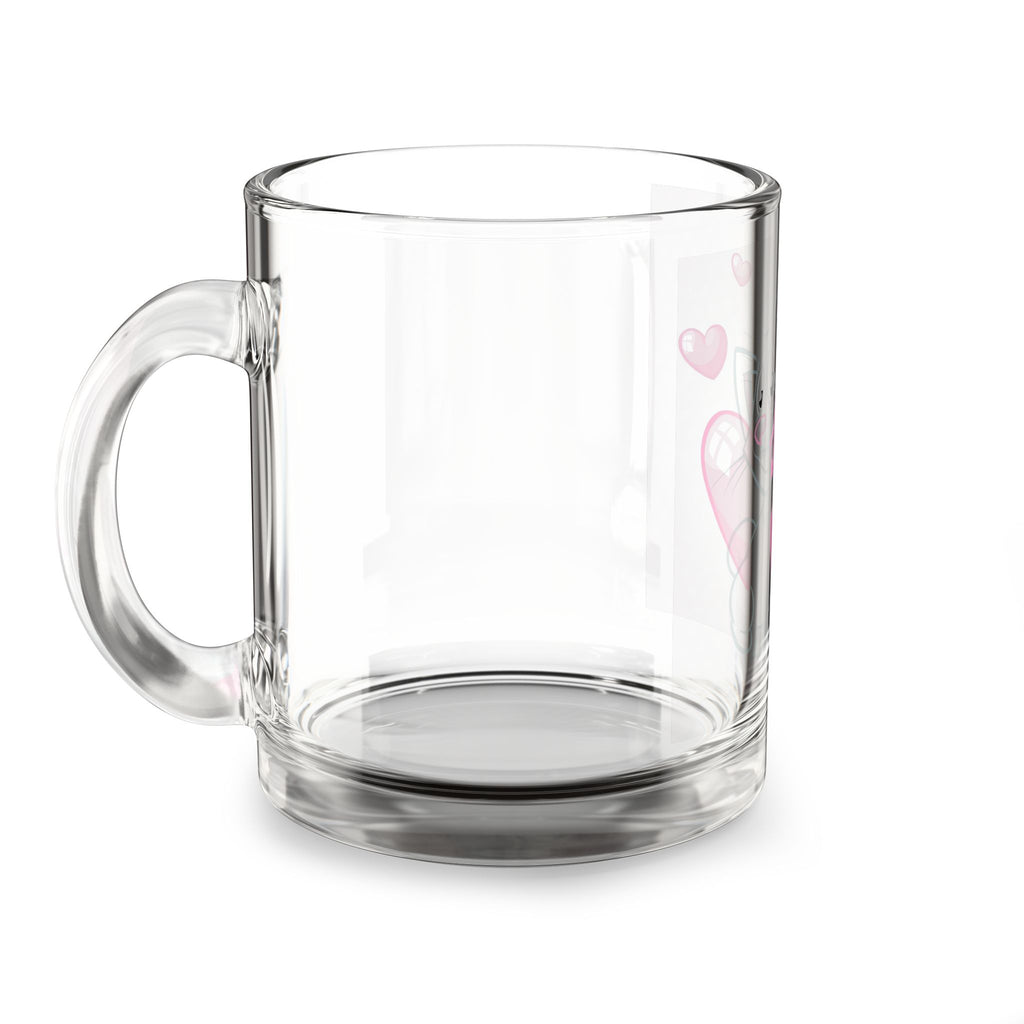  10oz Glass Mug  Cat with Pink Hearts, Valentine’s Gift
