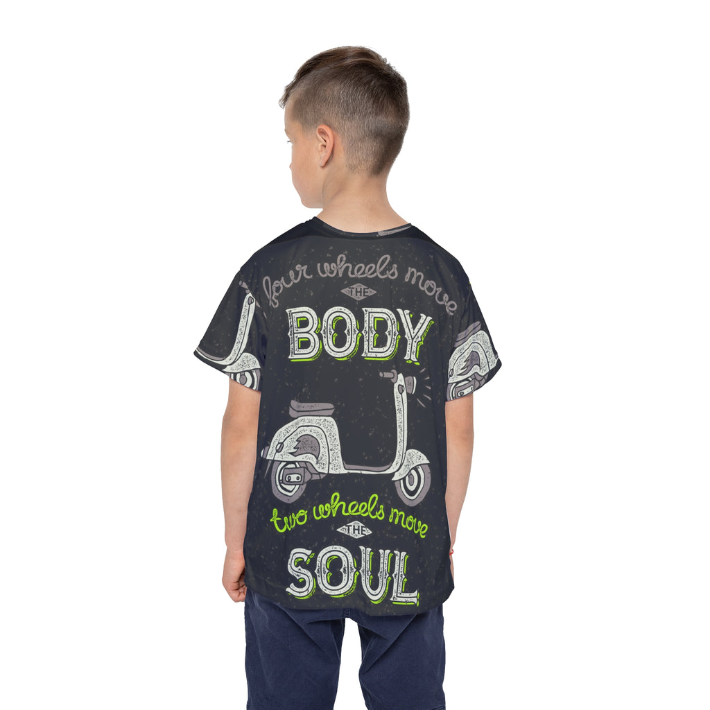 Kids Jersey - 'Four Wheels Move the Body, Two Wheels Move the Soul' Scooter Graphic Tee