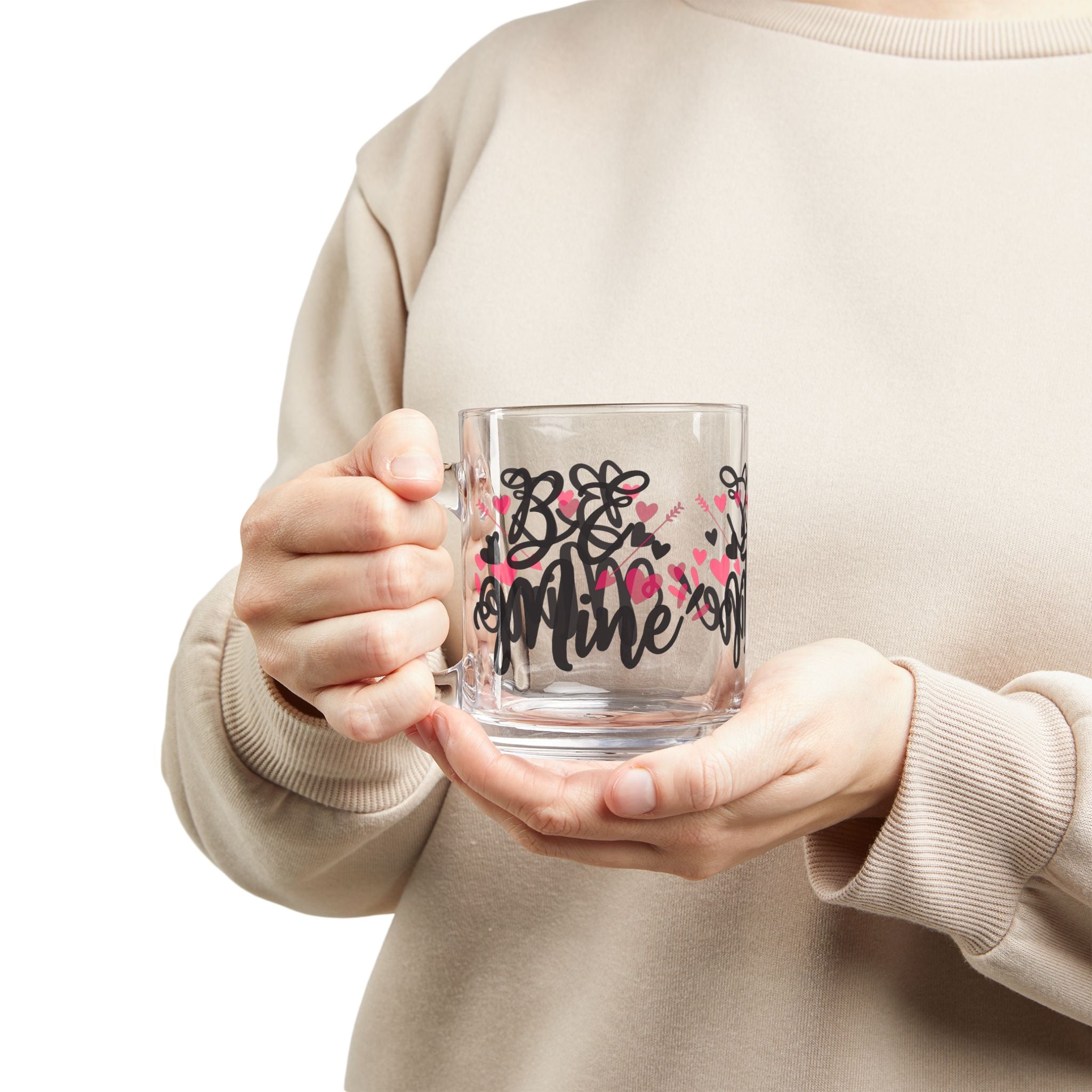 Glass Mug — “Be Mine” Valentine Heart Coffee Cup (10oz)